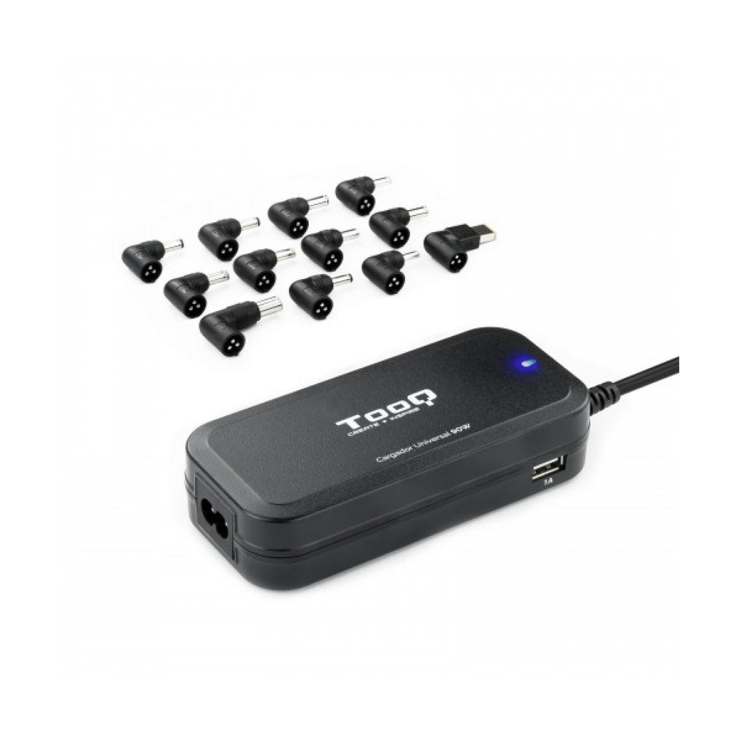 TooQ Cargador Portátil · 90W · 2x USB · 12 Conectores · 12-20V