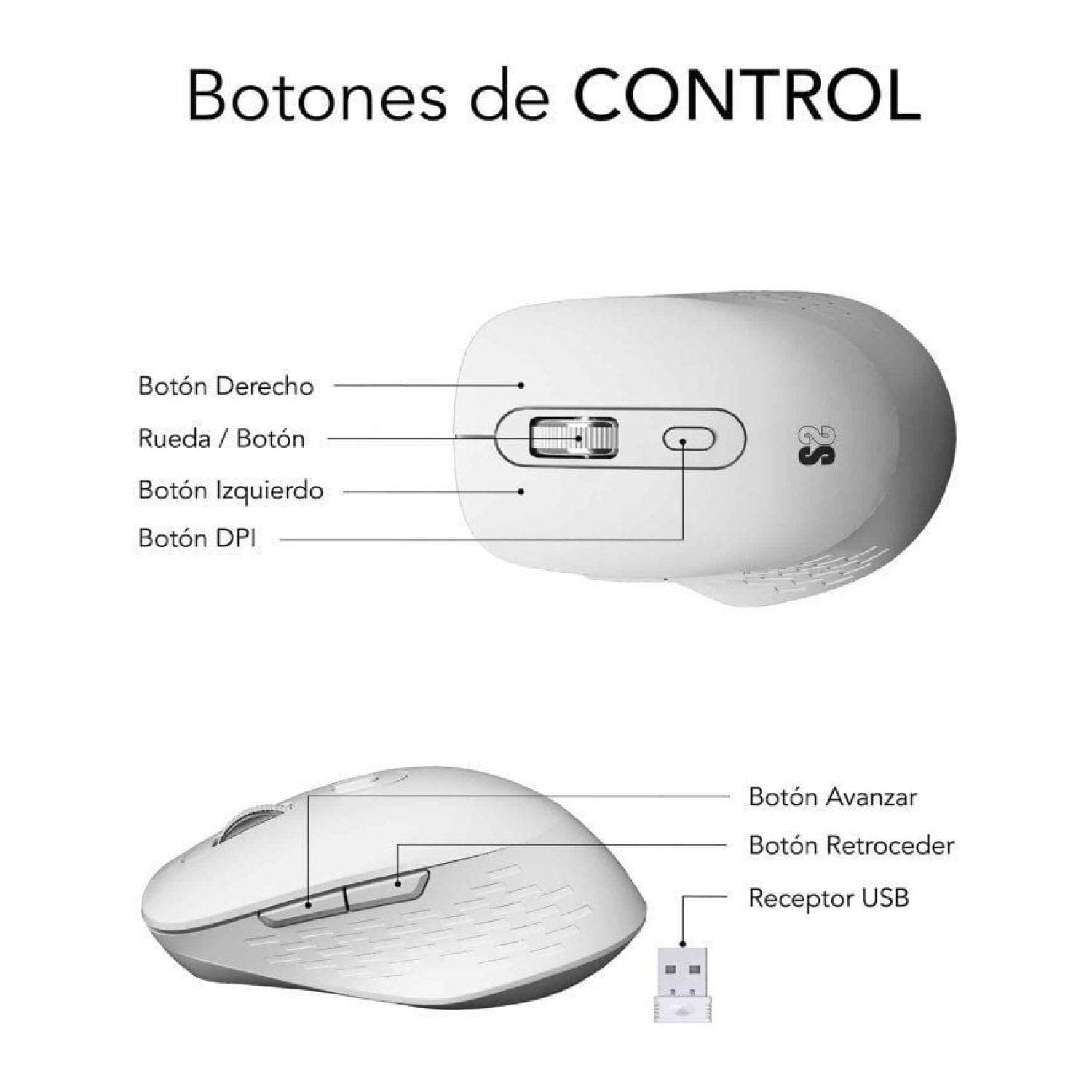 Subblim Curve Ergo · Ratón Ergonómico Inalámbrico · 1600 DPI · Batería Recargable · Blanco