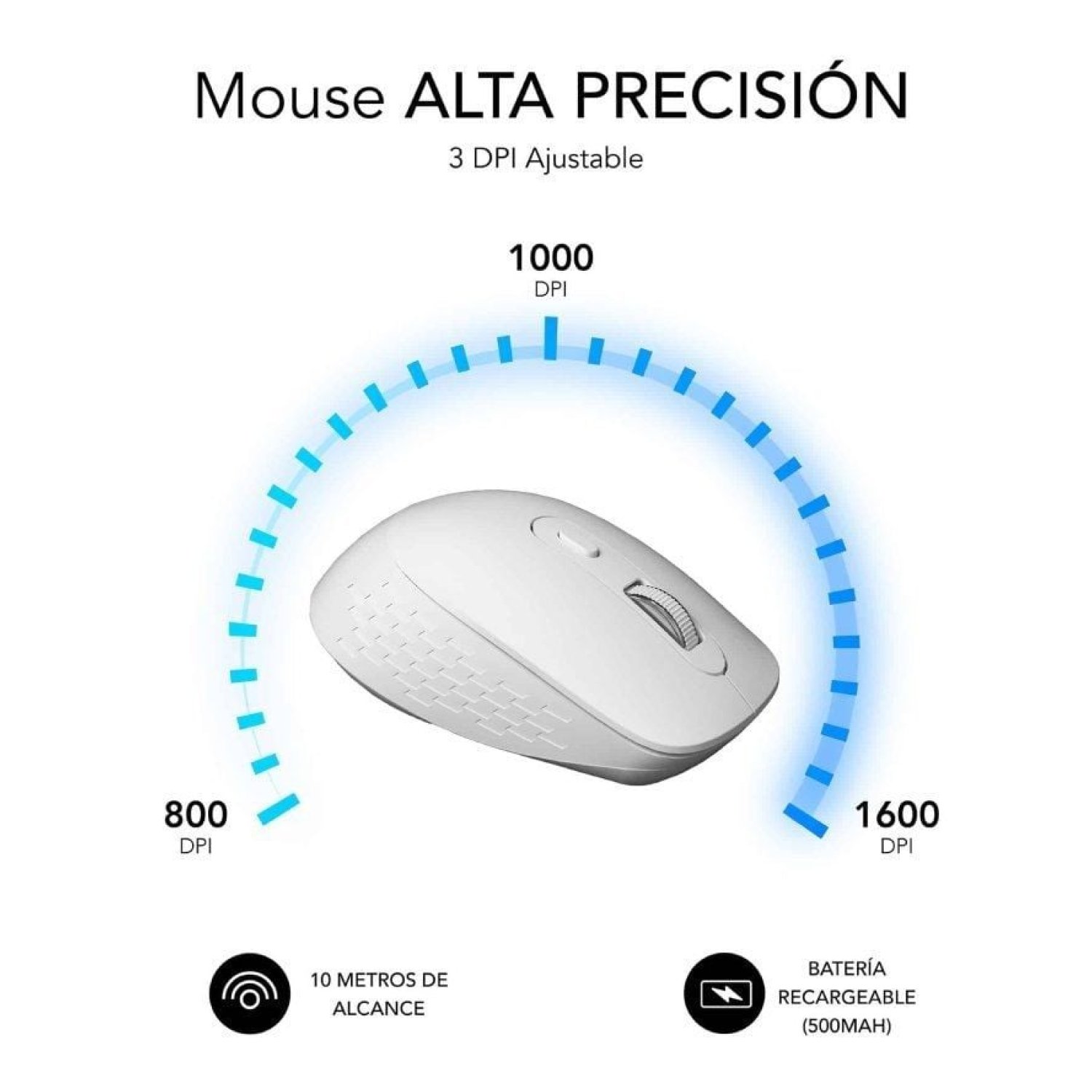 Subblim Curve Ergo · Ratón Ergonómico Inalámbrico · 1600 DPI · Batería Recargable · Blanco