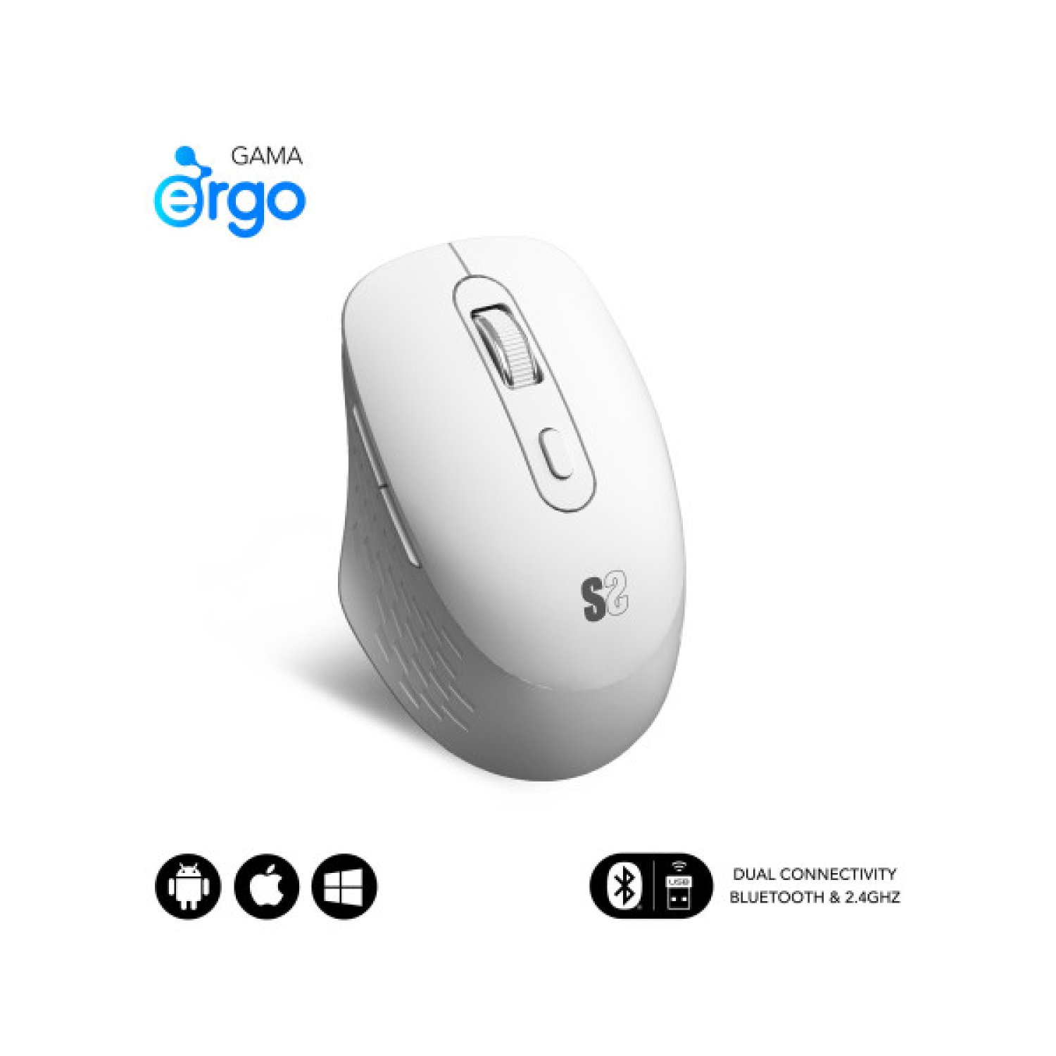 Subblim Curve Ergo · Ratón Ergonómico Inalámbrico · 1600 DPI · Batería Recargable · Blanco