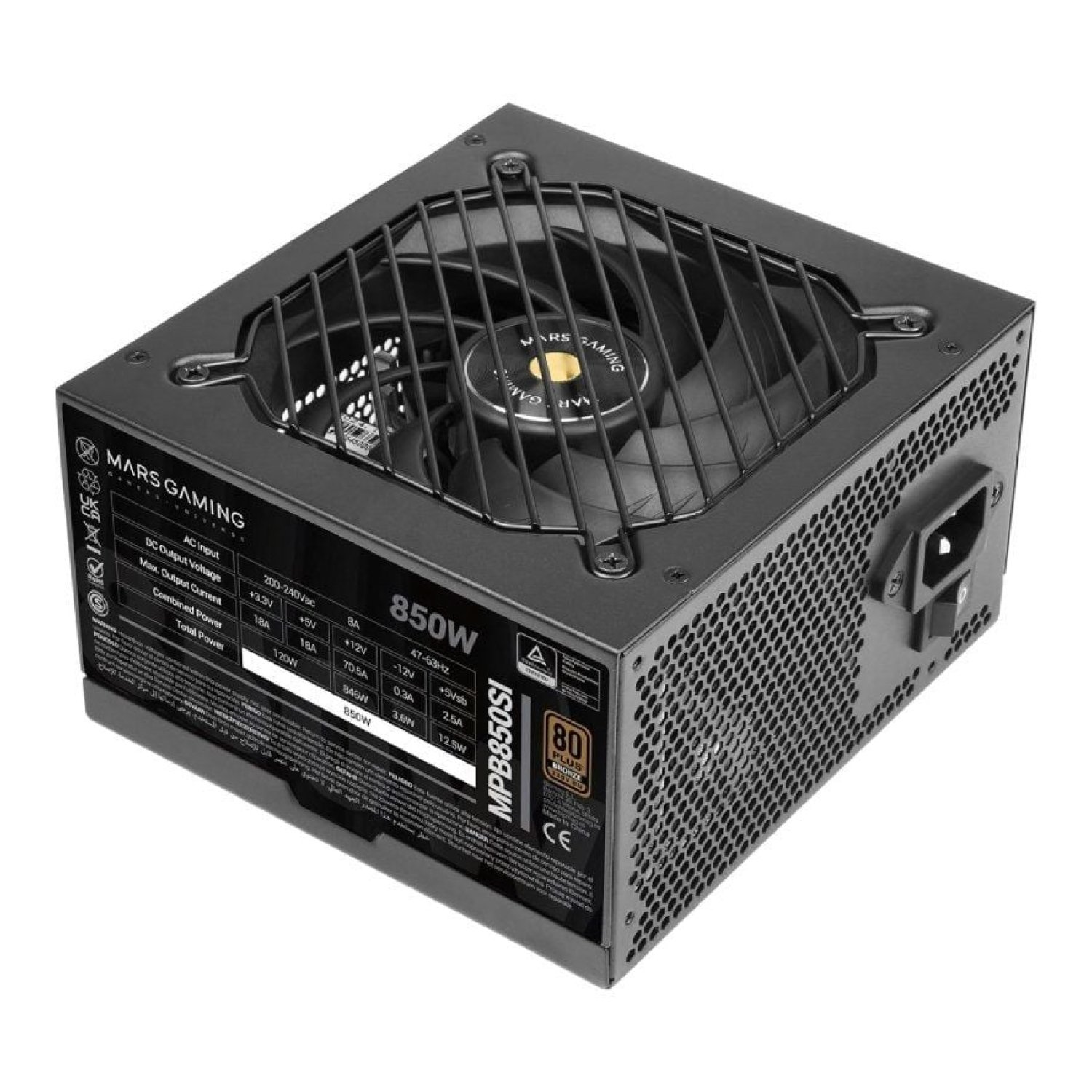 Mars Gaming MPB850SI · Fuente 850W · 80 Plus Bronze · Ventilador 12cm