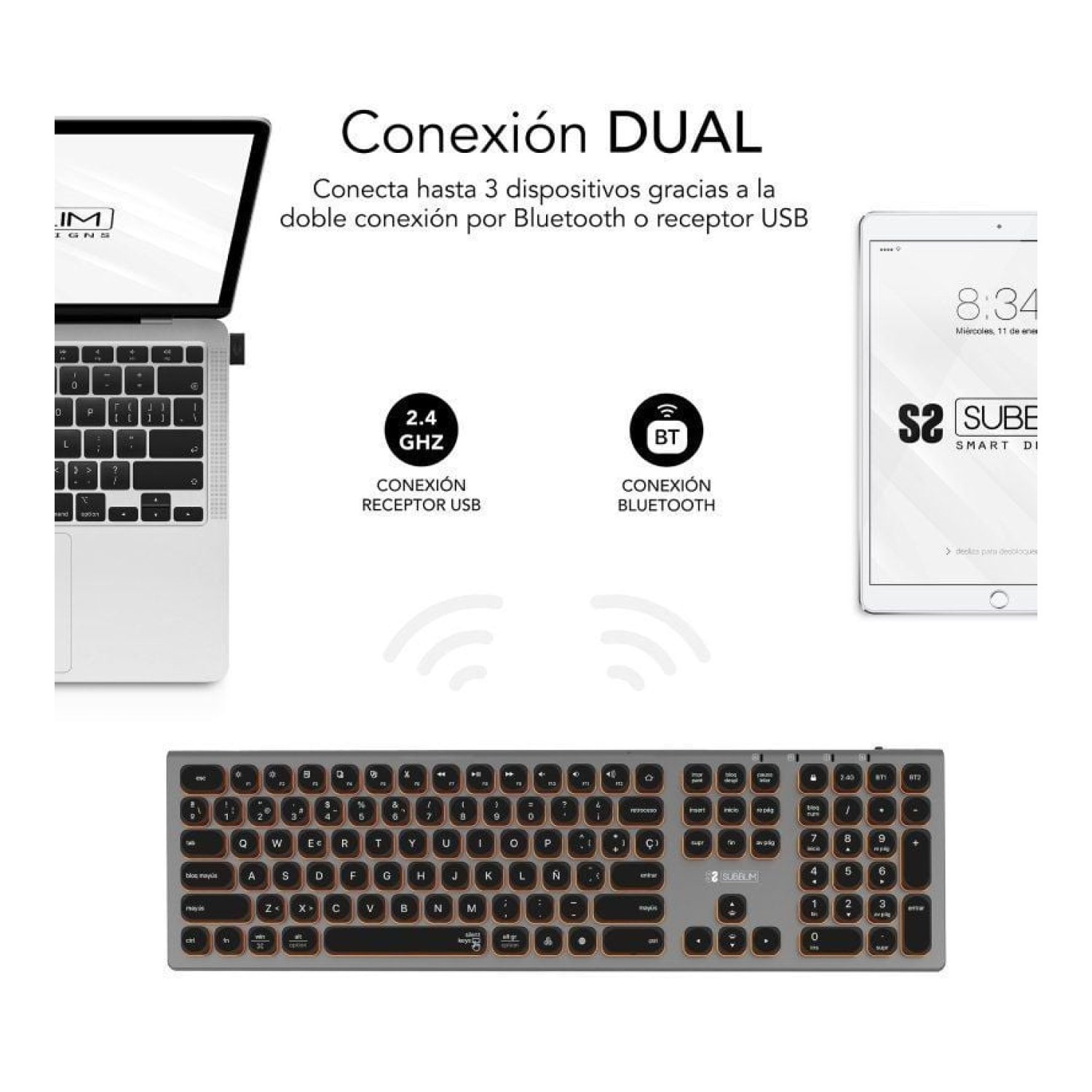 Subblim Master · Teclado Inalámbrico · Gris y Negro