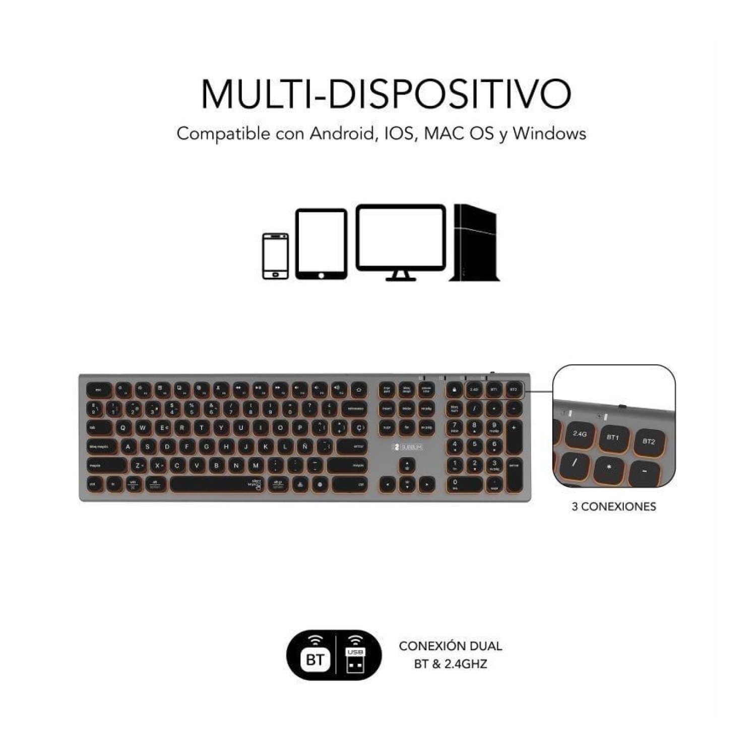 Subblim Master · Teclado Inalámbrico · Gris y Negro