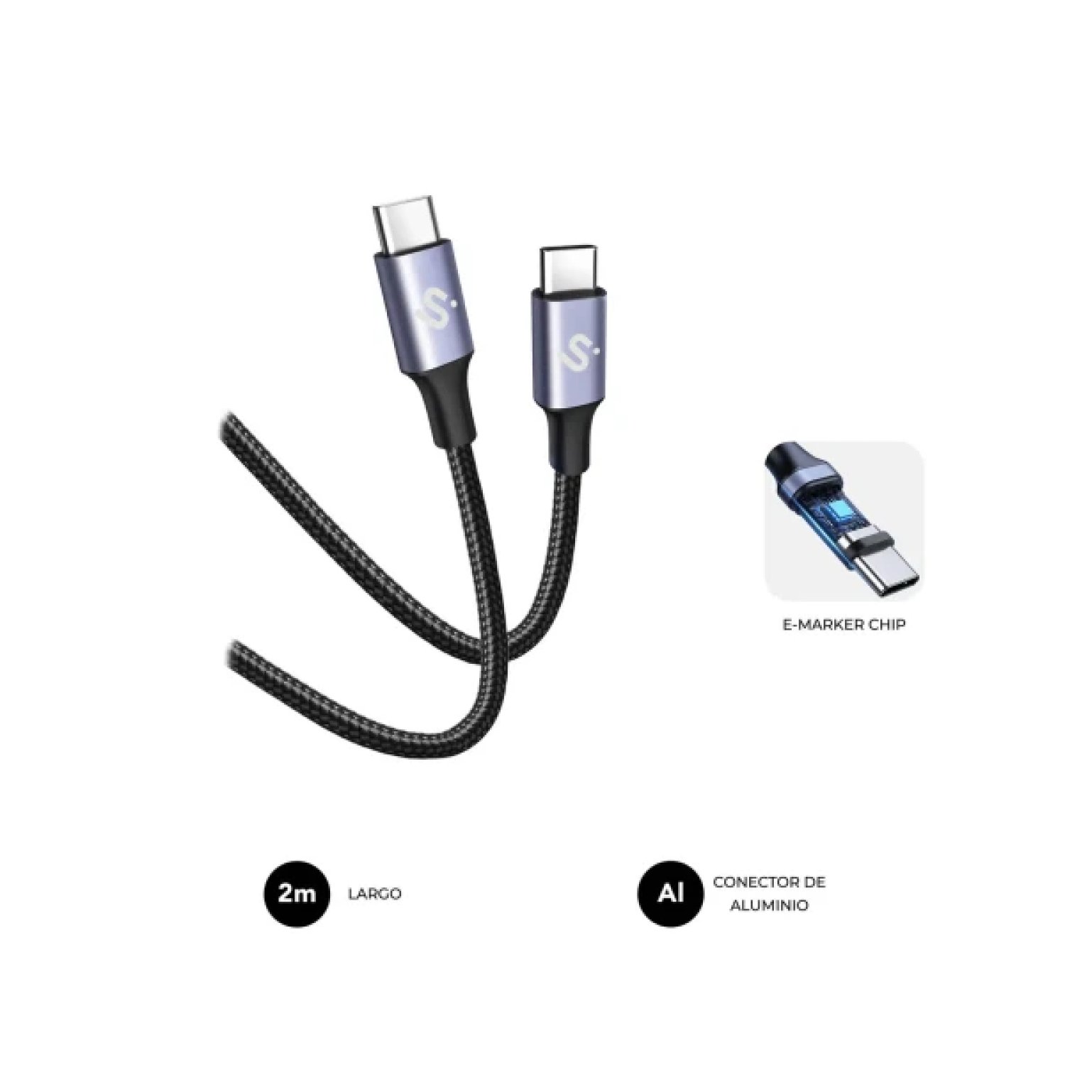 Subblim · Cable USB Tipo-C · 2m · 100W · 480Mbps · Negro