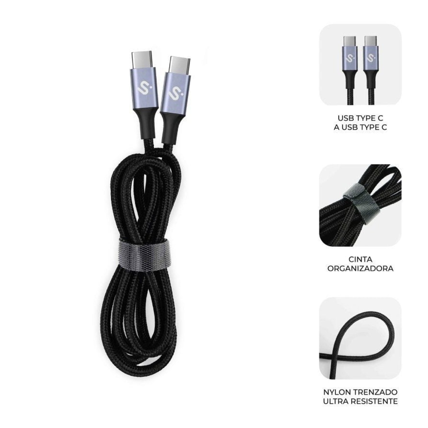 Subblim · Cable USB Tipo-C · 2m · 100W · 480Mbps · Negro