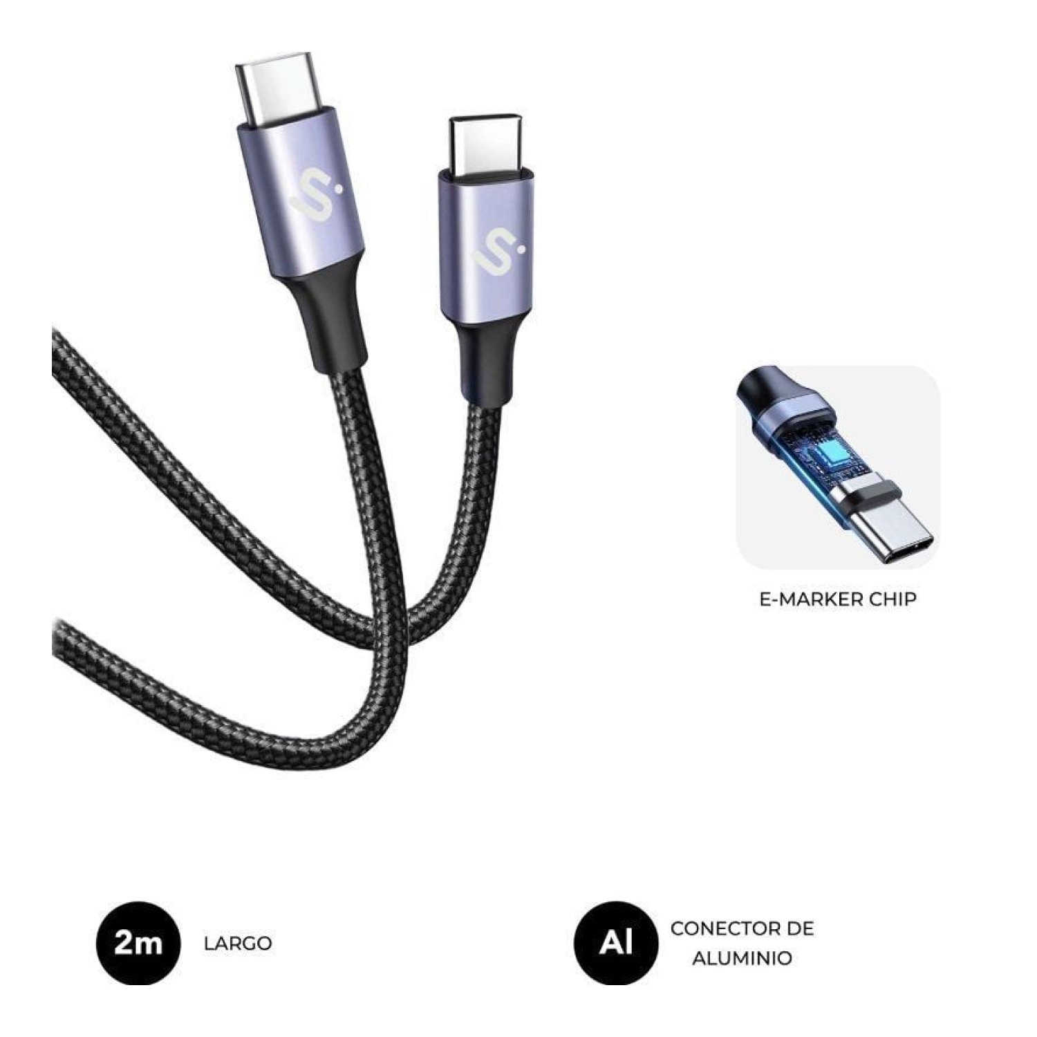Subblim · Cable USB Tipo-C · 2m · 100W · 480Mbps · Negro