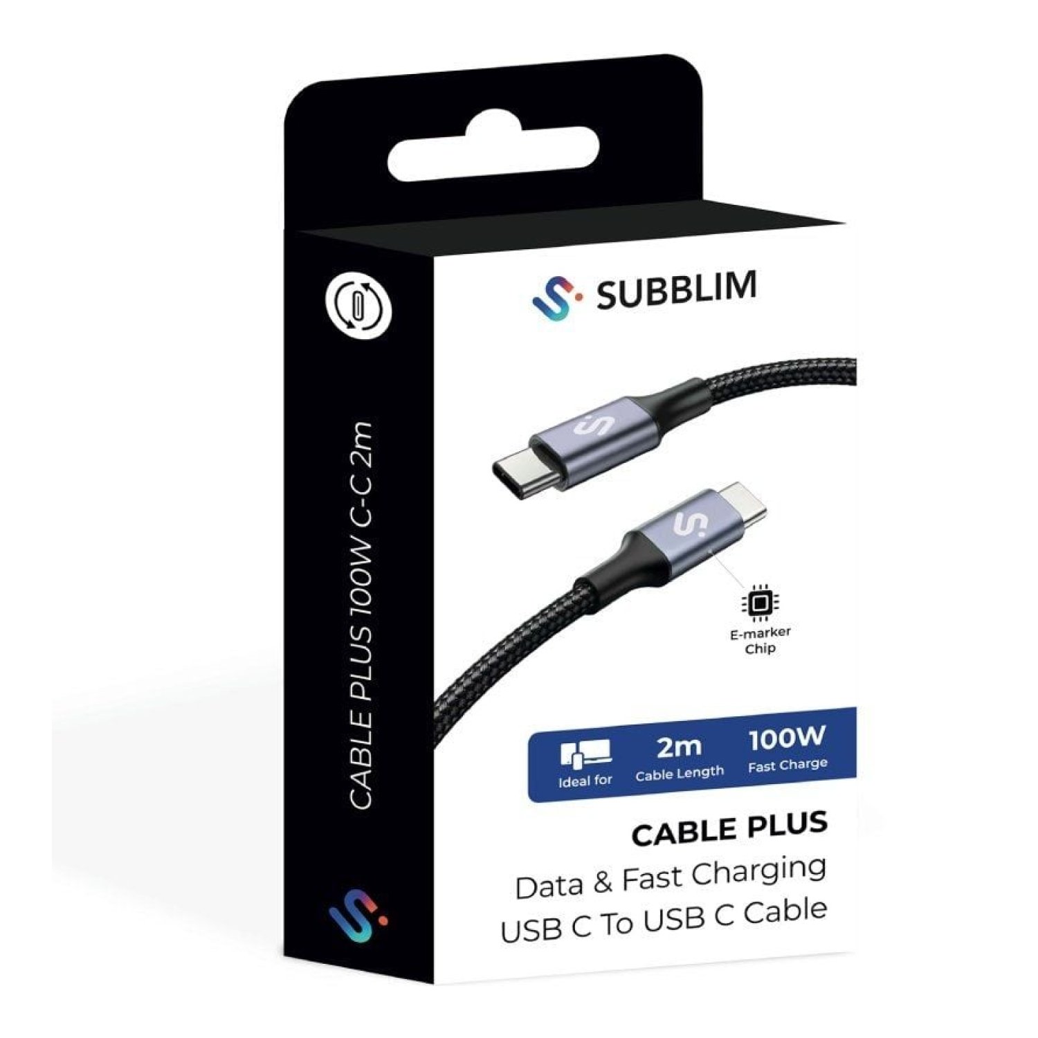 Subblim · Cable USB Tipo-C · 2m · 100W · 480Mbps · Negro