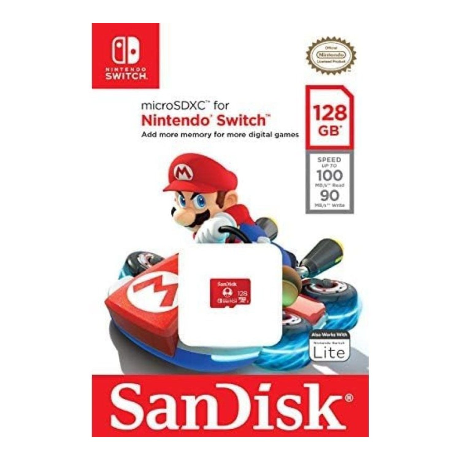 SanDisk Nintendo Switch · microSD XC 128GB · Clase 10 · 100MB/s · UHS-I