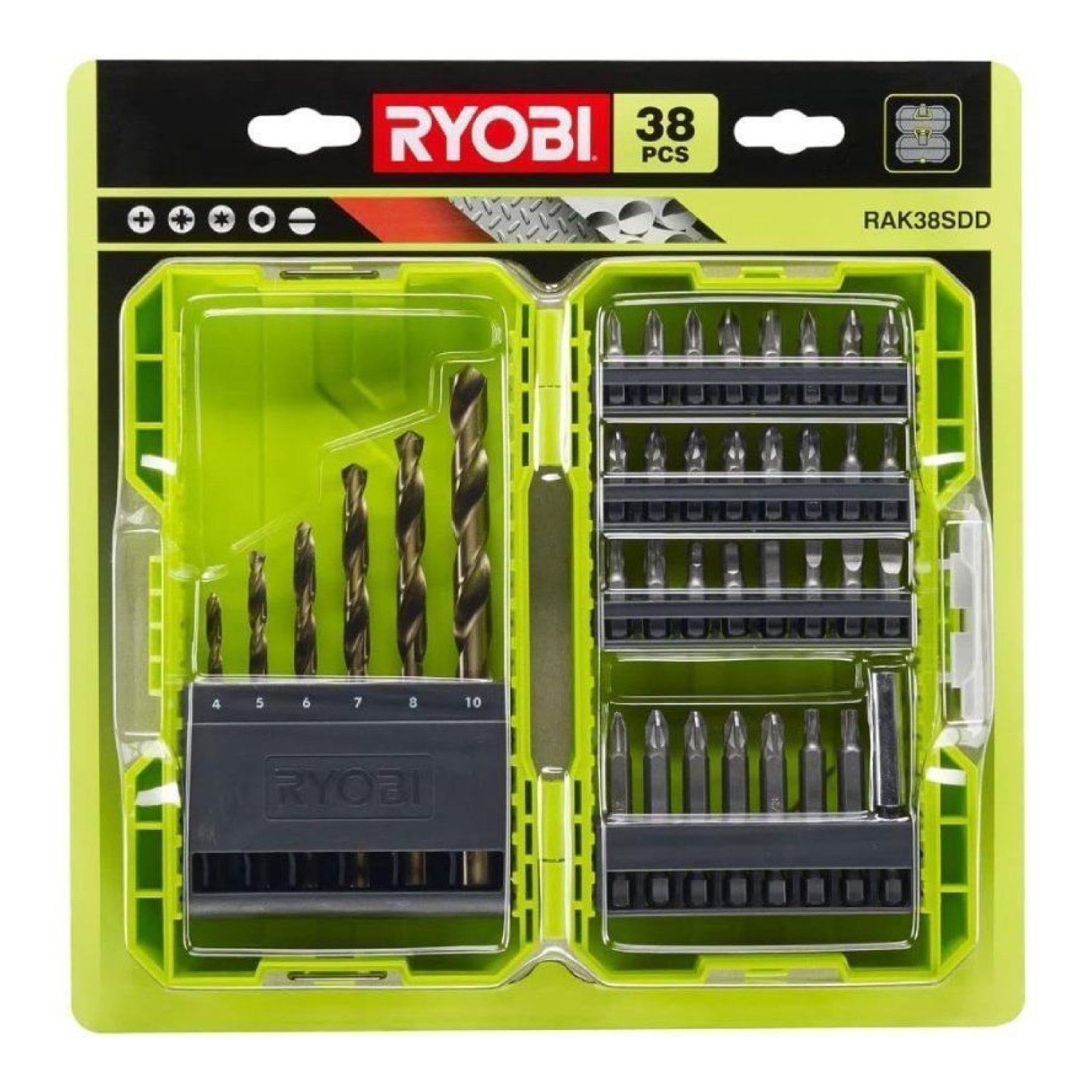 Ryobi RAK38SDD · Estuche 38 Puntas · Perforación y Atornillado