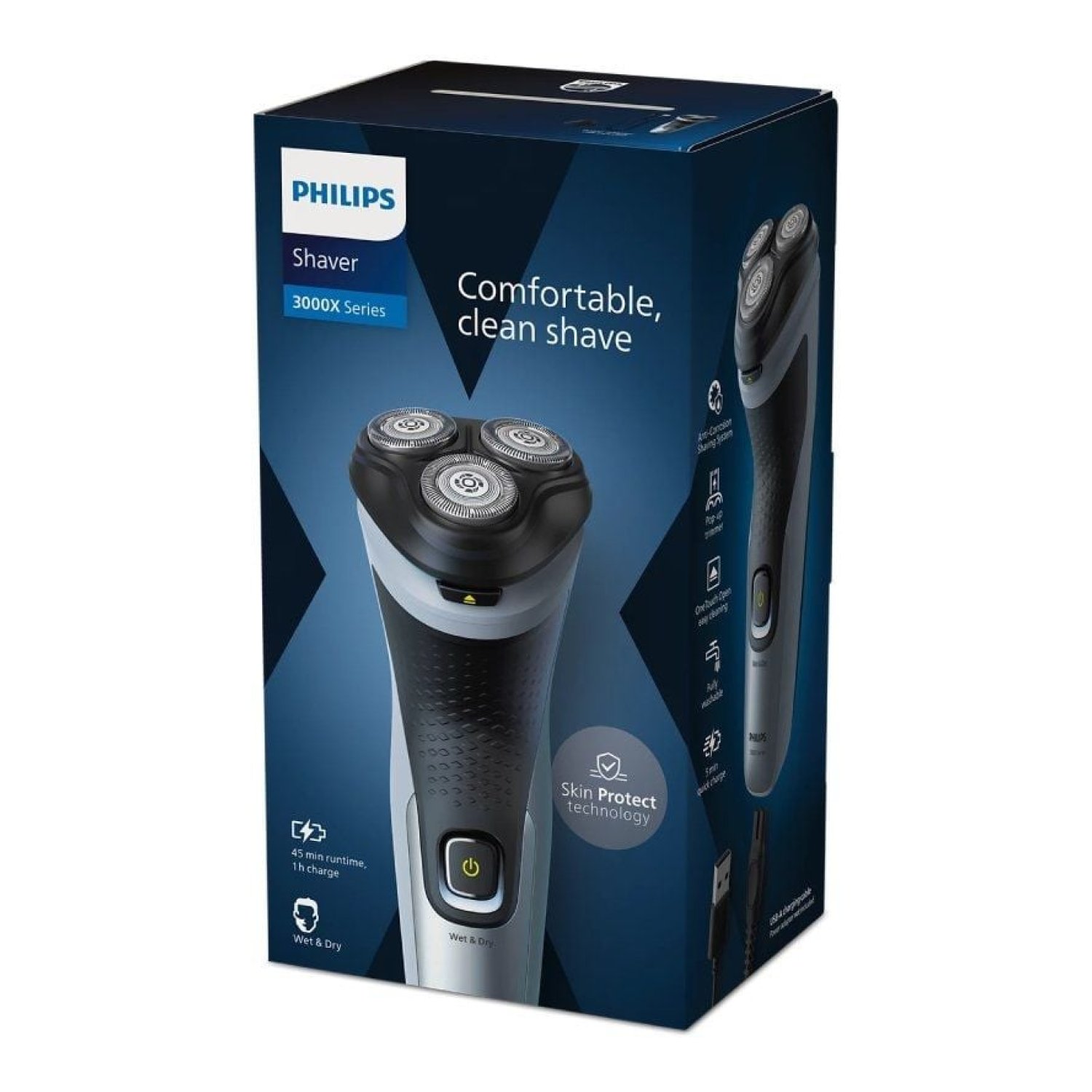 Philips Shaver Series 3000X X3063 · Afeitadora Eléctrica · Batería Recargable · 2 Accesorios