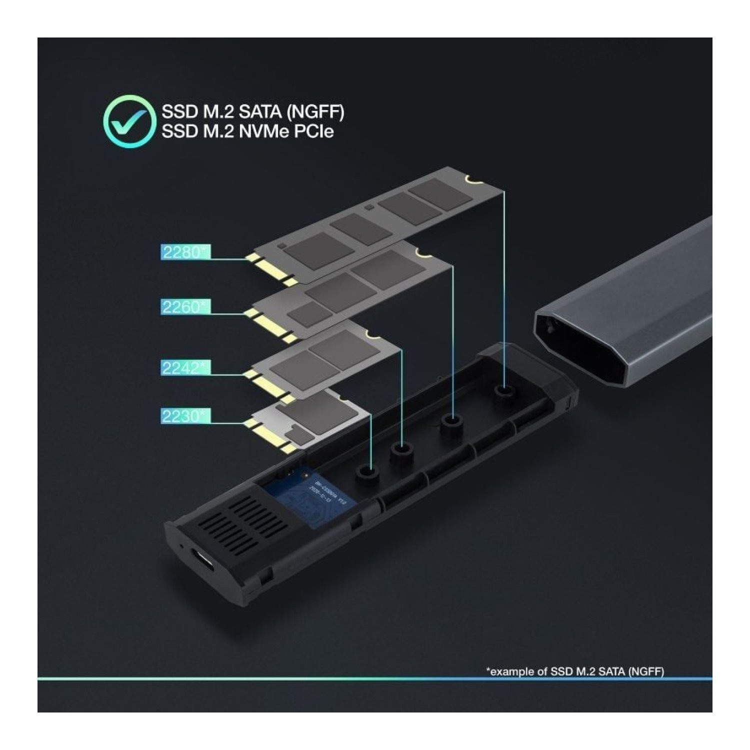 TooQ Caja Externa M.2 NVMe · USB 3.2 · Sin tornillos · TQE-2223G