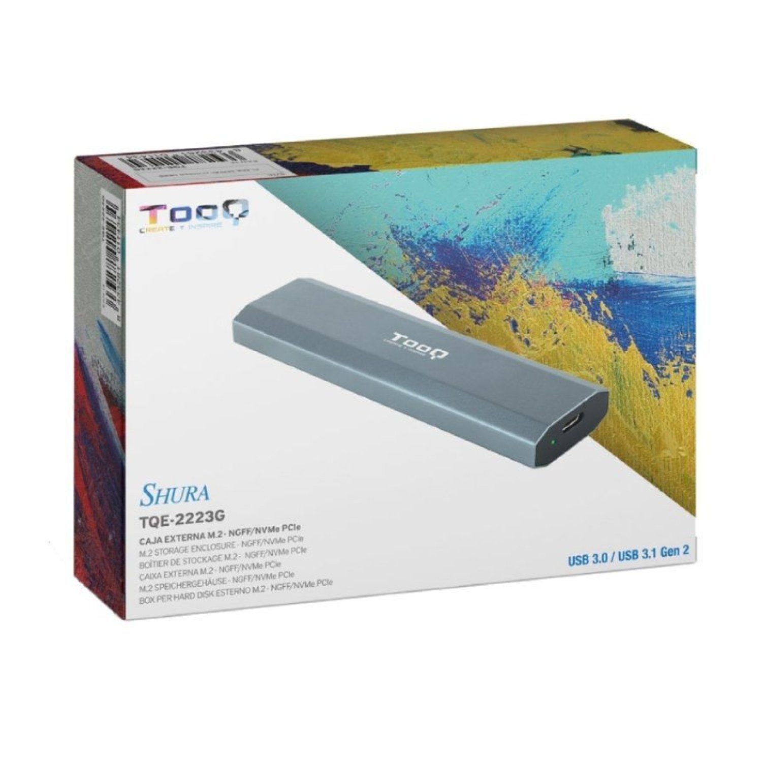 TooQ Caja Externa M.2 NVMe · USB 3.2 · Sin tornillos · TQE-2223G