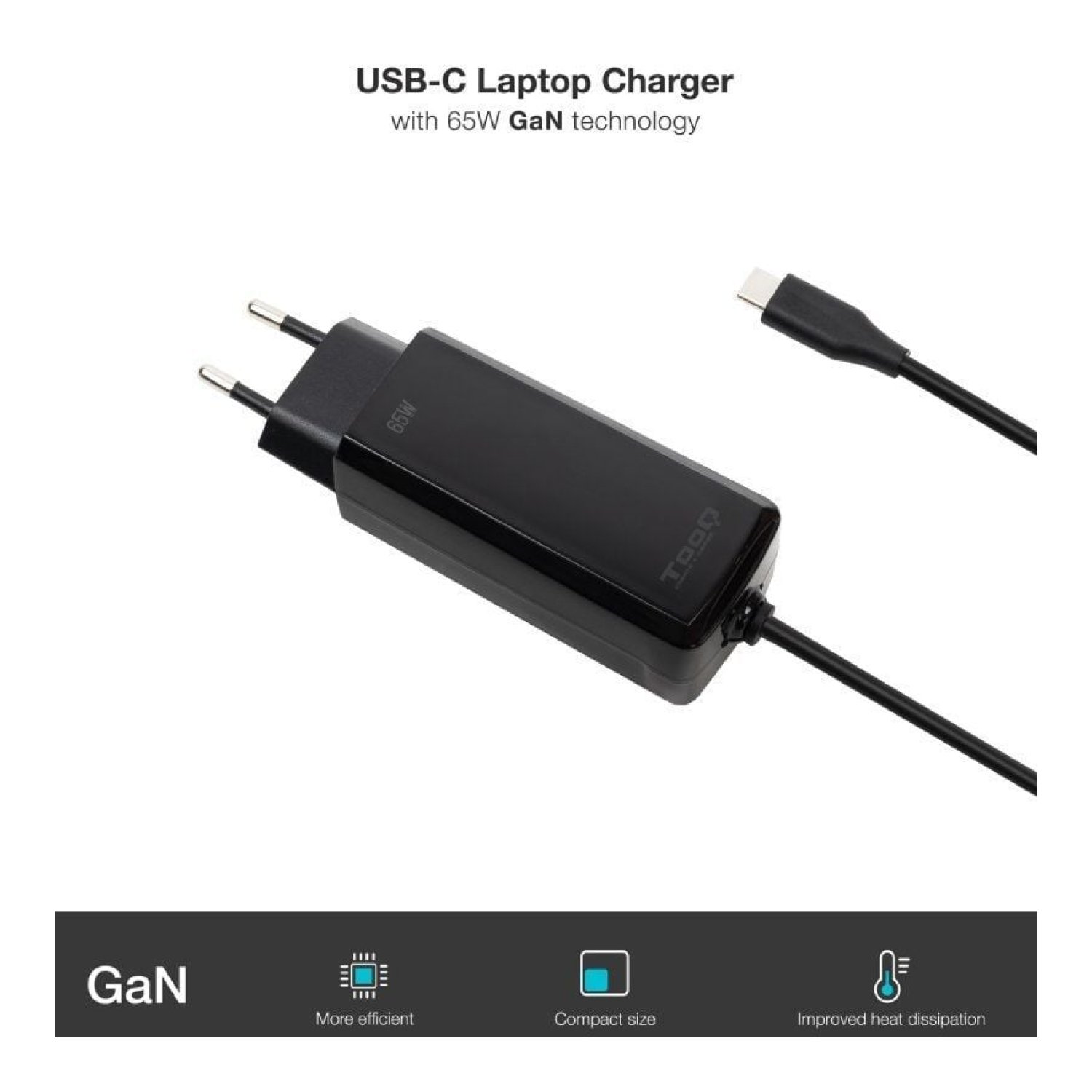TooQ Cargador GaN · USB Tipo-C · 65W · 5-20V Automático