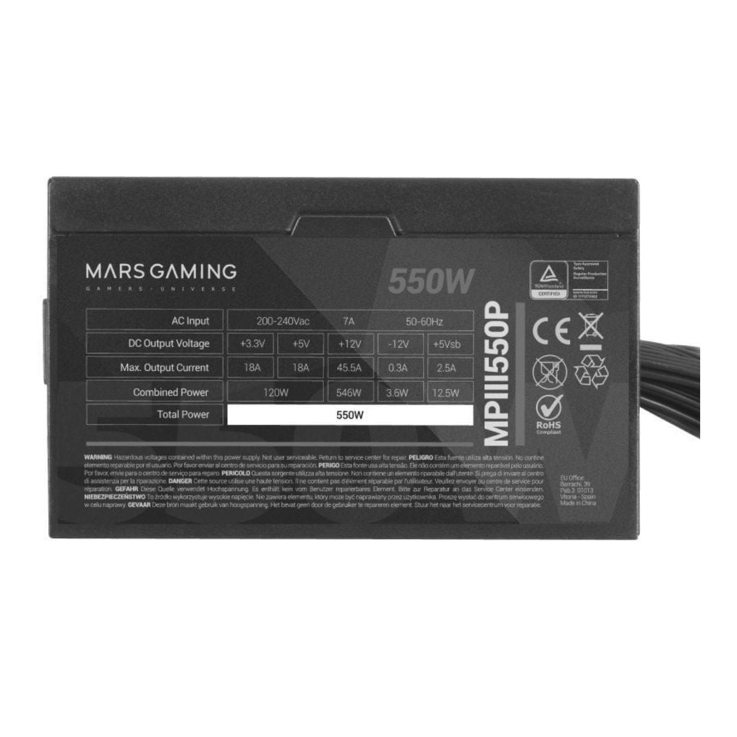 Mars Gaming MPIII550P · Fuente 550W · Ventilador 12cm