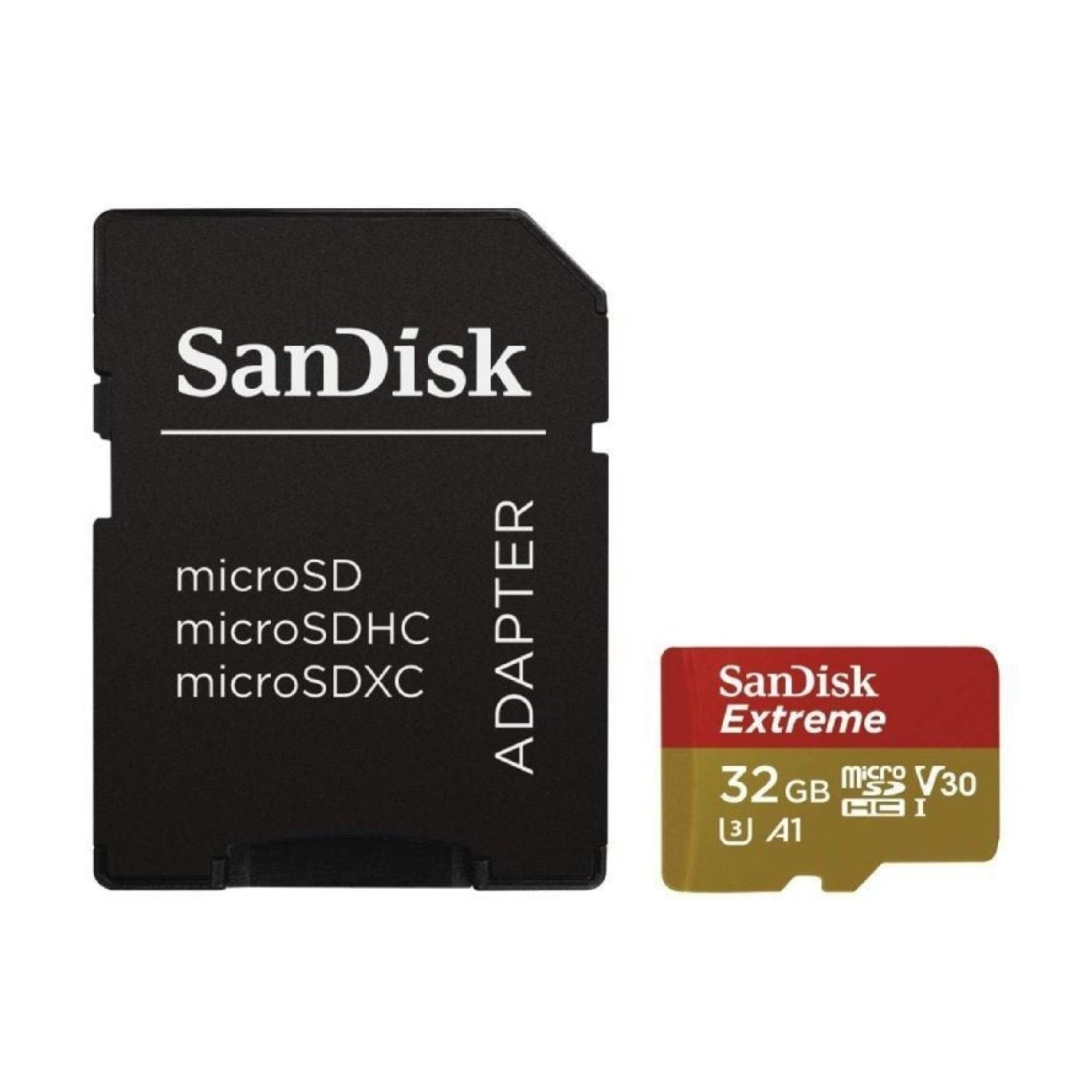 SanDisk Extreme · 32GB microSD HC · UHS-I · Clase 10 · 100MB/s · Con adaptador