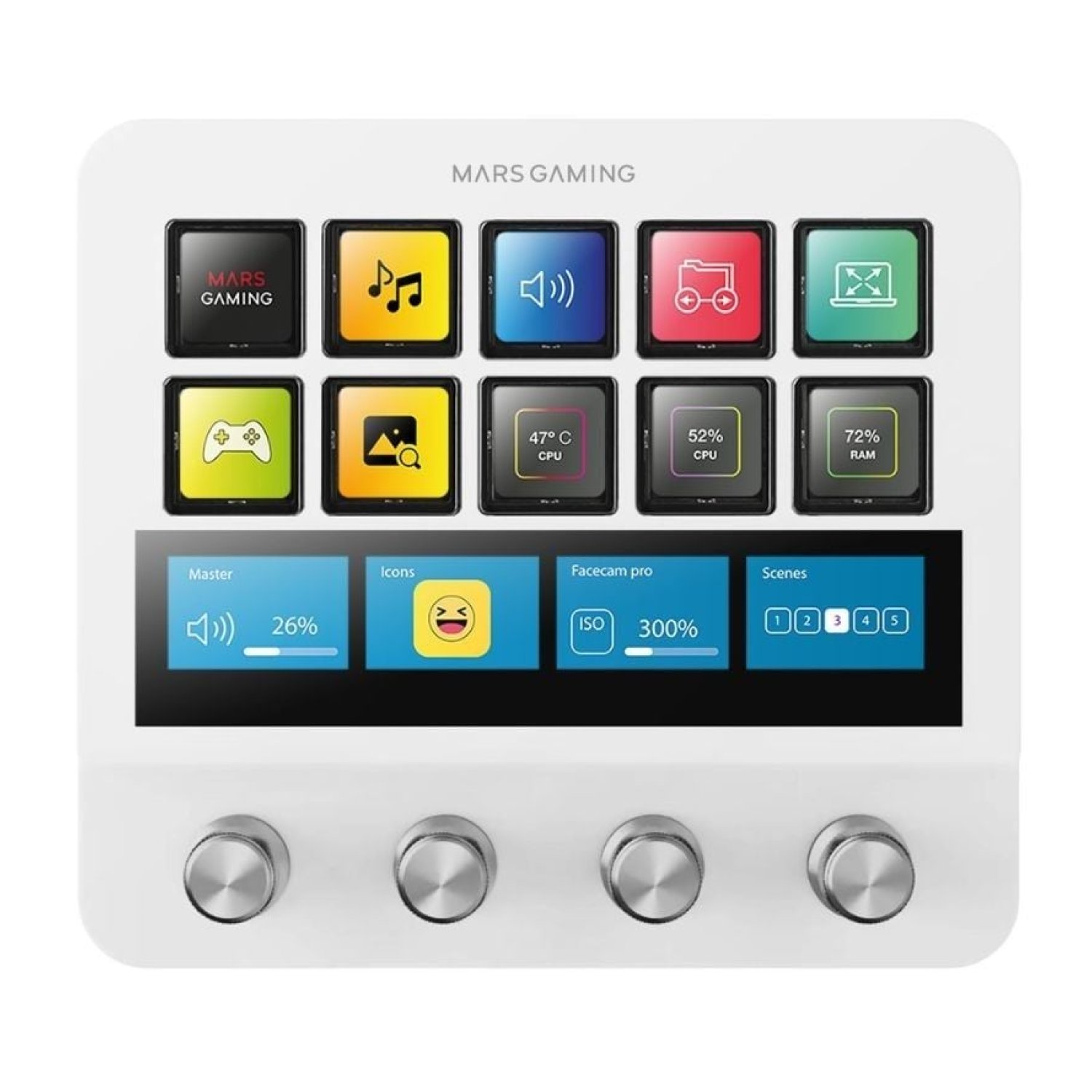Mars Gaming Stream Deck MSD-PRO · 10 Teclas LCD · 4 Diales · Blanco
