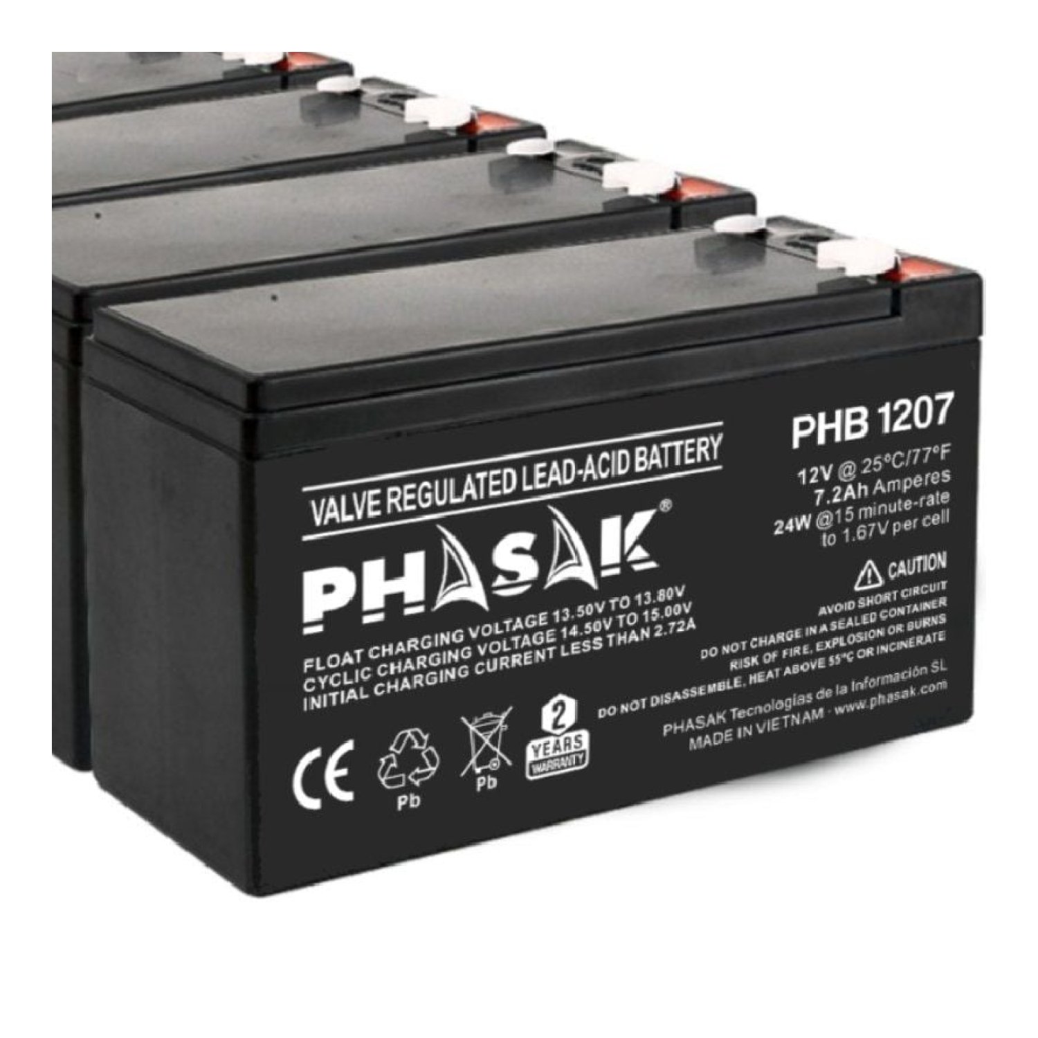Phasak PHB 1207 · Batería Compatible SAI/UPS · 12V 7Ah