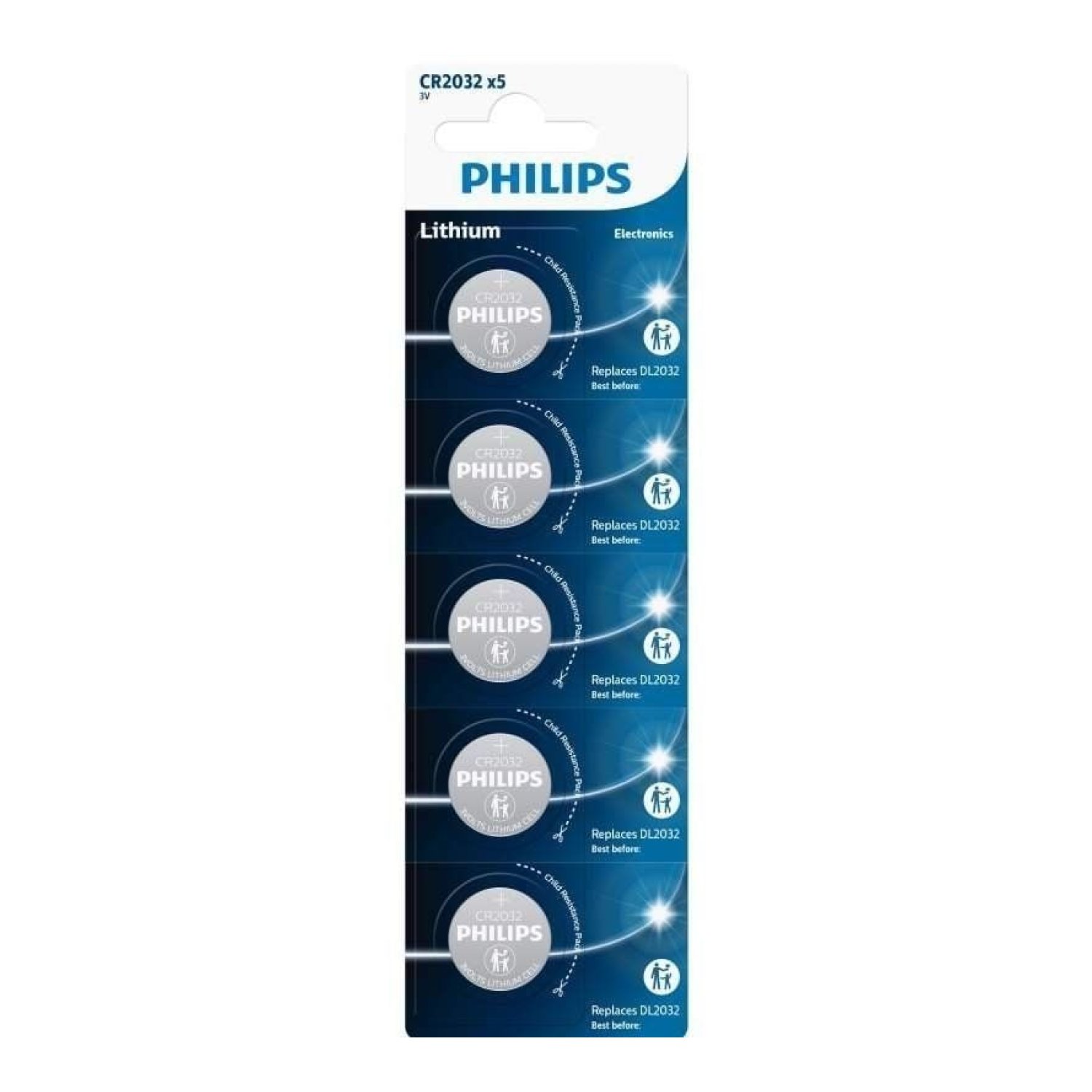 Philips CR2032 · 5 Pilas de Botón · Lithium · 3V