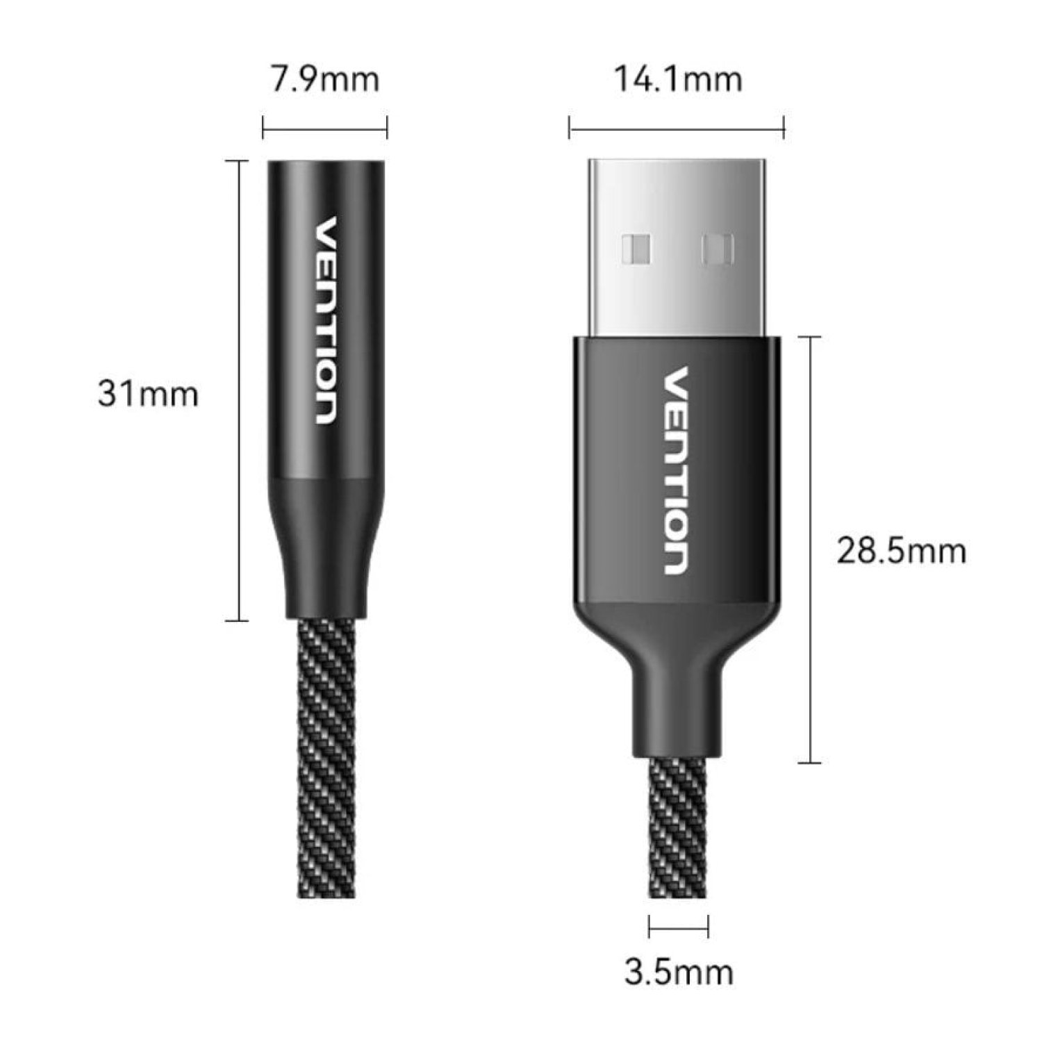 Vention Conversor Jack 3.5 Hembra · USB Macho · 1m · Gris
