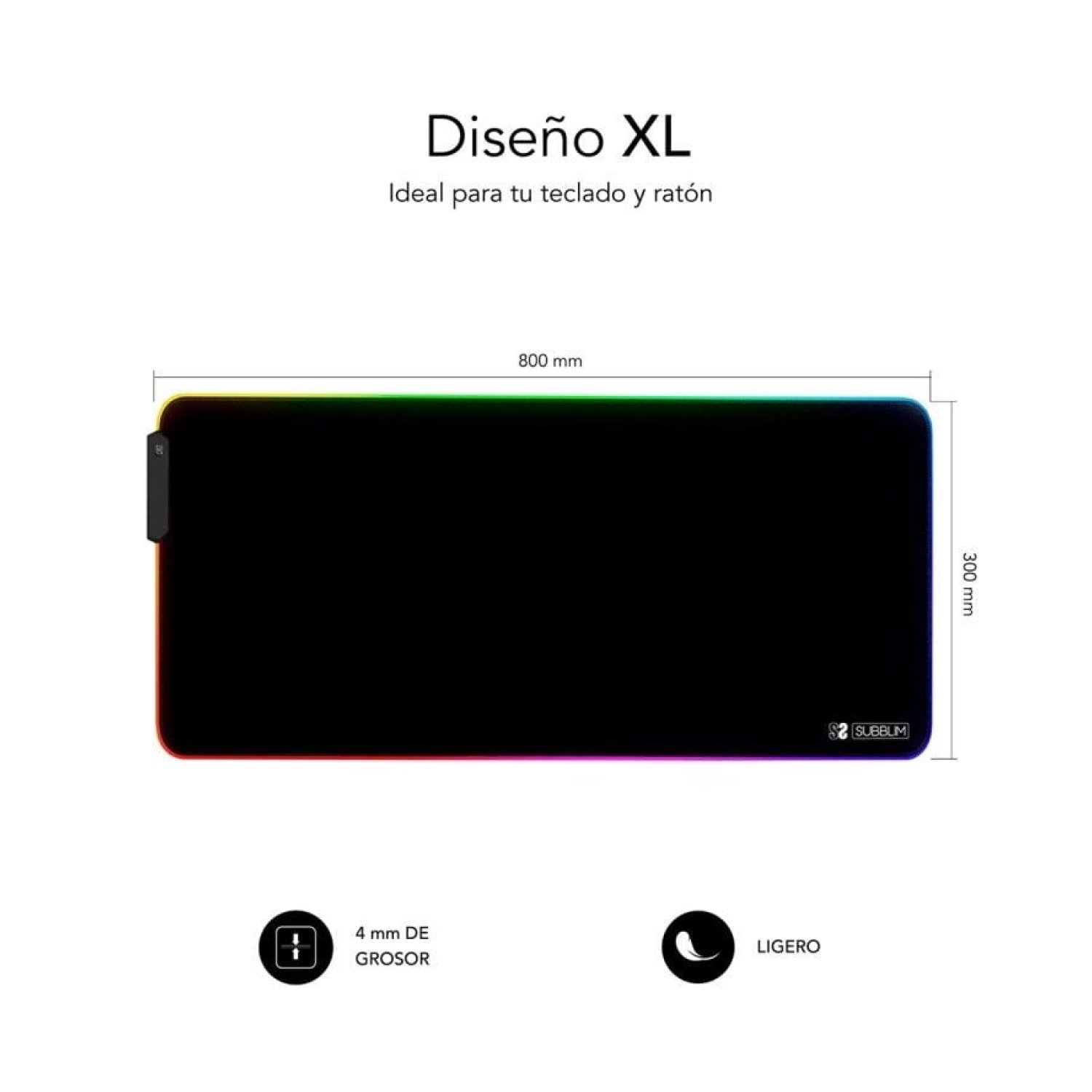 Subblim MP-02RGB01 · Alfombrilla Gaming XL · LED RGB · 800x300x4mm