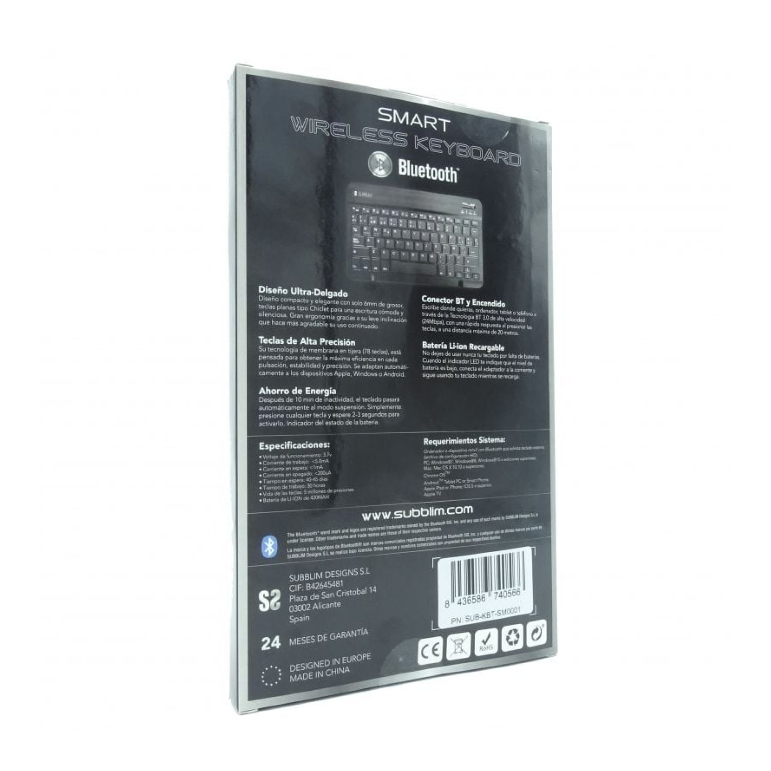 Subblim Smart · Teclado Compacto Inalámbrico · Plata