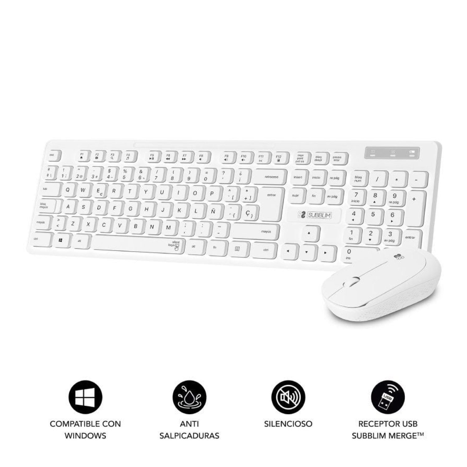 Subblim Combo Business Slim · Teclado + Ratón Inalámbrico · Silencioso · Blanco