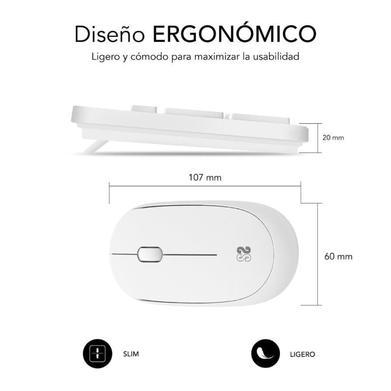 Subblim Combo Business Slim · Teclado + Ratón Inalámbrico · Silencioso · Blanco