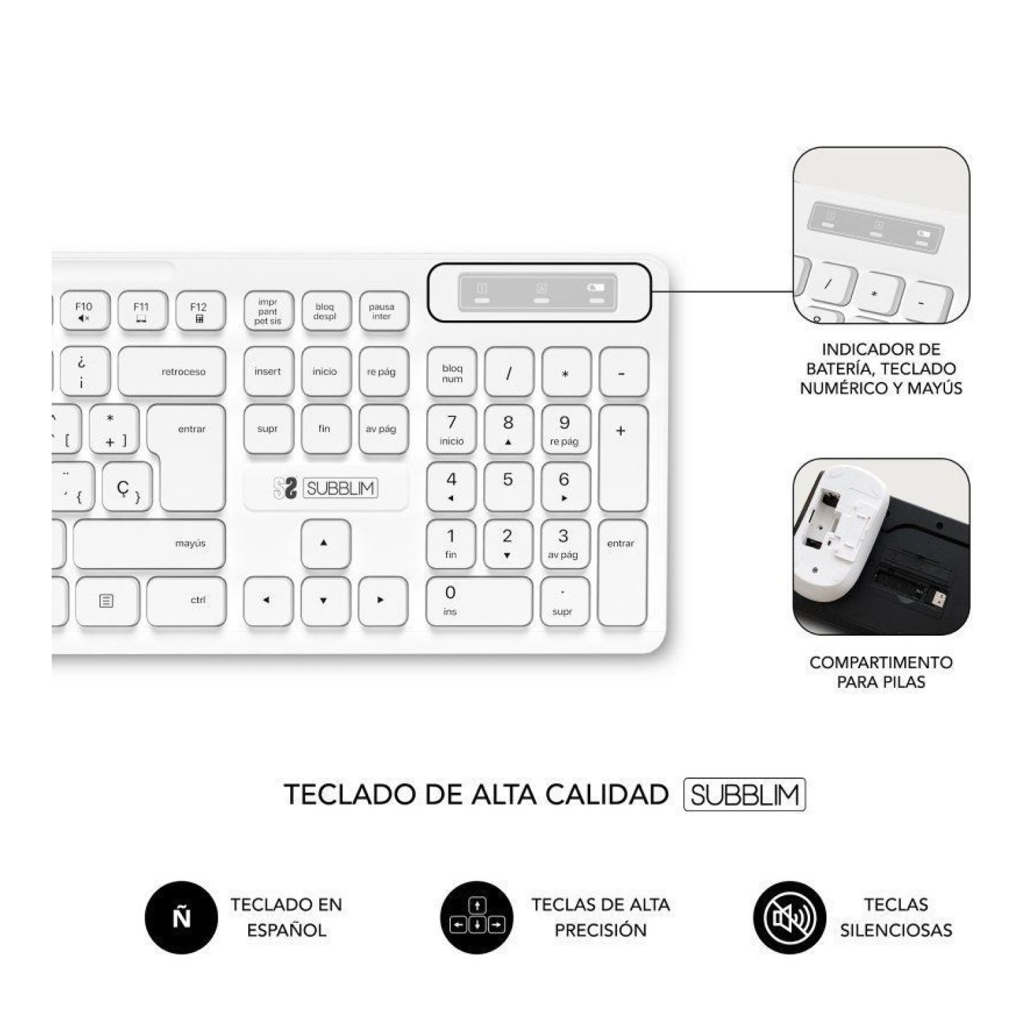Subblim Combo Business Slim · Teclado + Ratón Inalámbrico · Silencioso · Blanco
