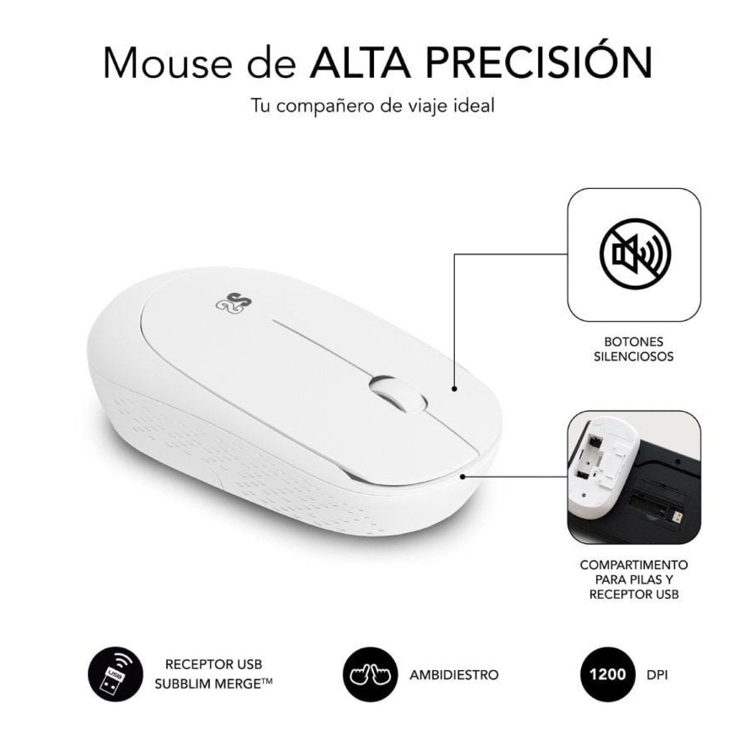 Subblim Combo Business Slim · Teclado + Ratón Inalámbrico · Silencioso · Blanco