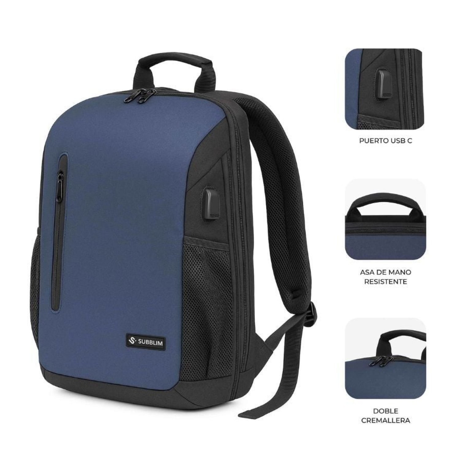 Subblim Xpand Air Padding · Mochila para Portátil · Hasta 15,6" · 21L · Puerto USB · Azul