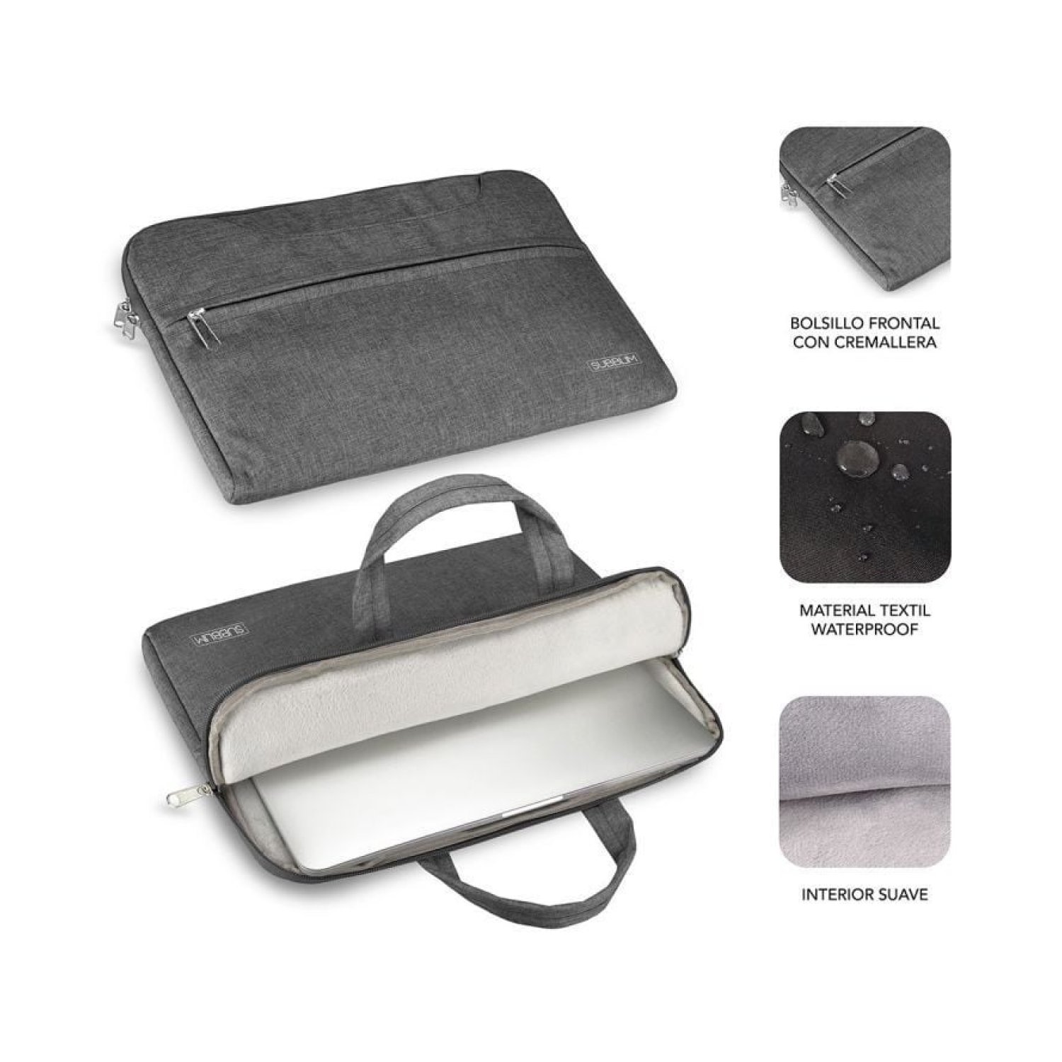 Subblim Business Laptop Sleeve · Hasta 15,6" · Cinta Trolley · Gris