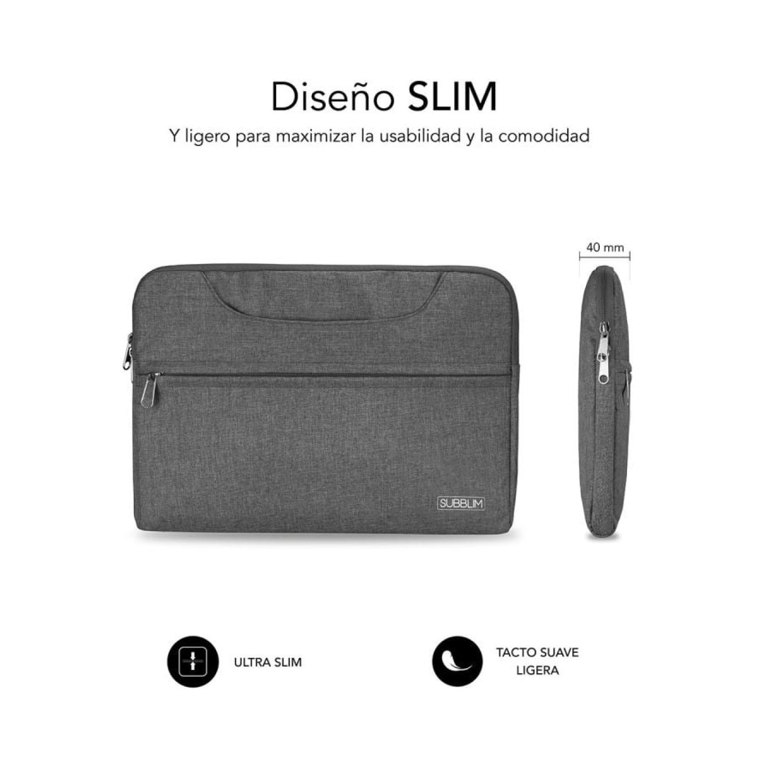 Subblim Business Laptop Sleeve · Hasta 15,6" · Cinta Trolley · Gris
