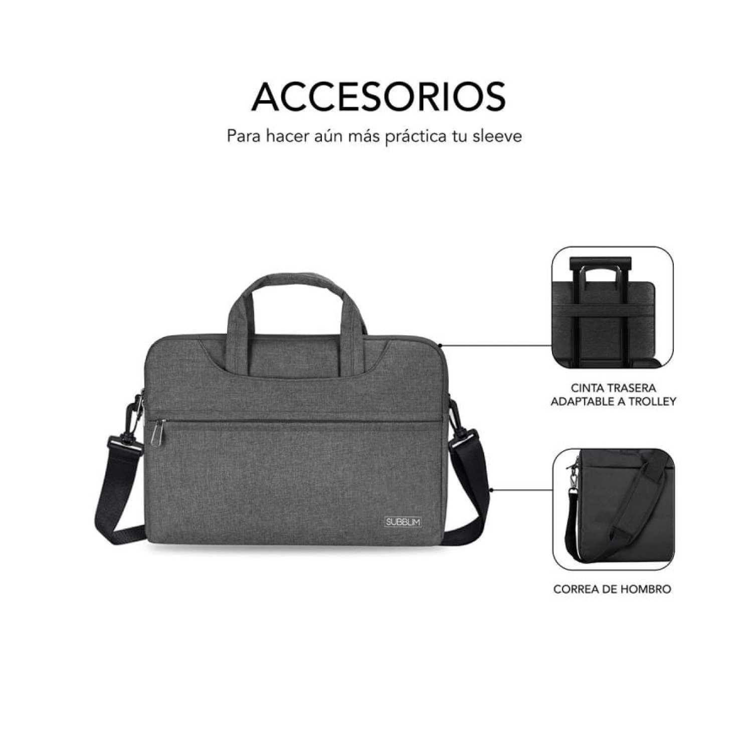 Subblim Business Laptop Sleeve · Hasta 15,6" · Cinta Trolley · Gris