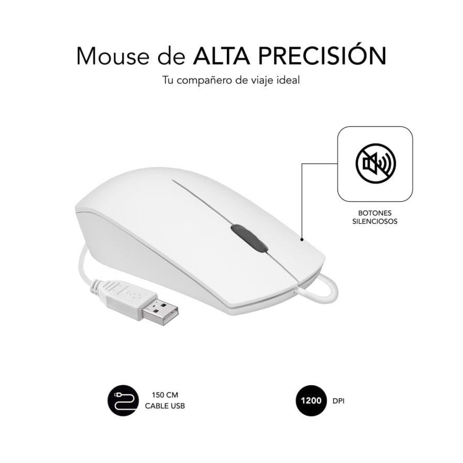 Subblim Business Silencioso · Ratón · Hasta 1200 DPI · Blanco