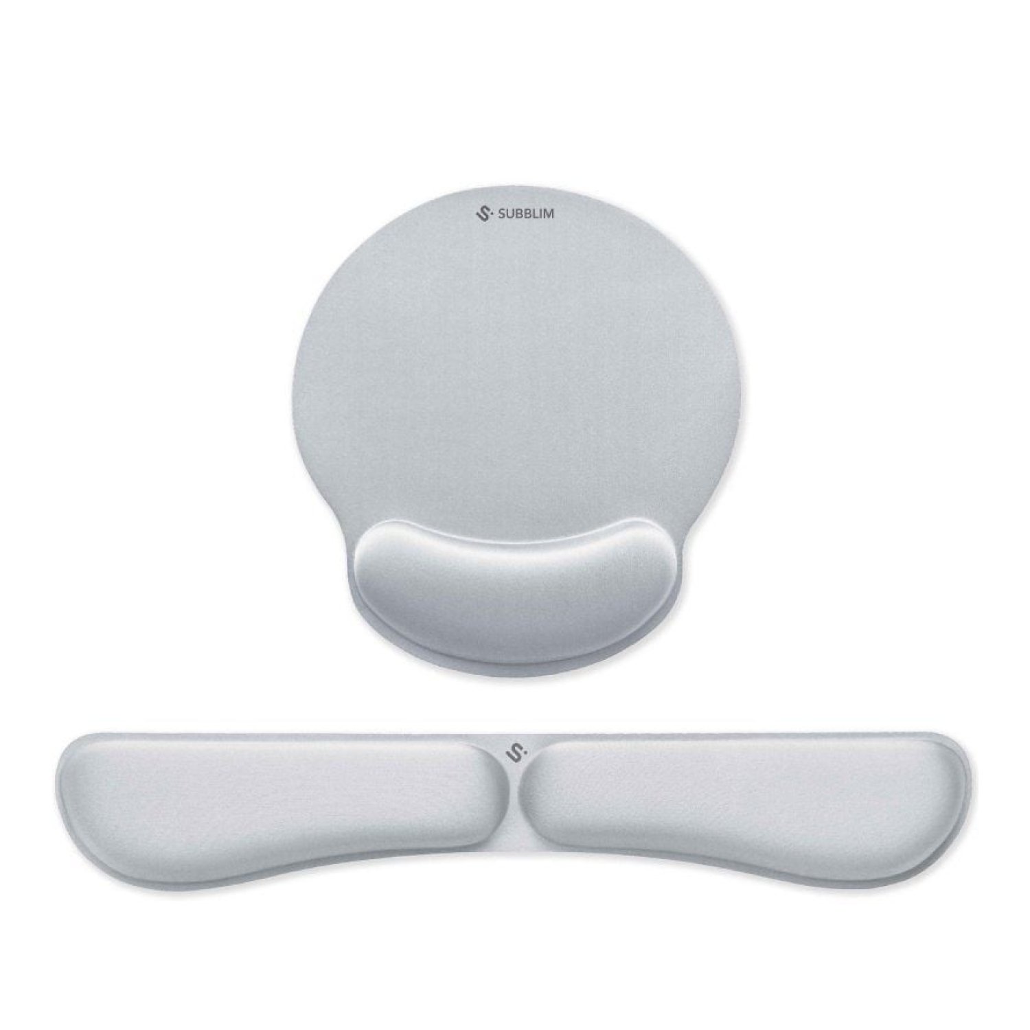 Subblim Ergo MemoryFlex · Pack Reposamuñecas + Alfombrilla Ergonómica · Plateado