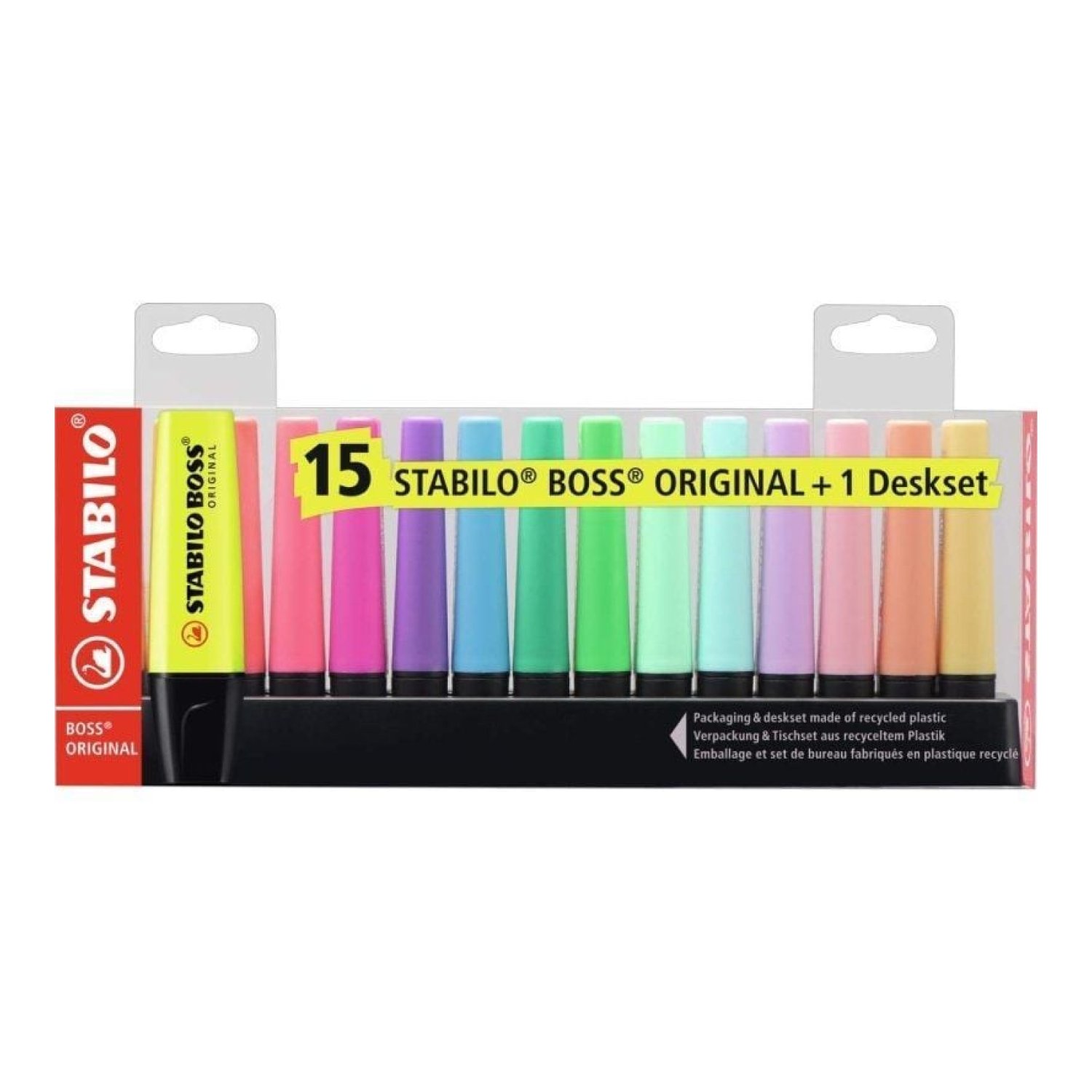 Stabilo Boss Original · Set 15 Marcadores Fluorescentes · Colores Surtidos · Con Soporte