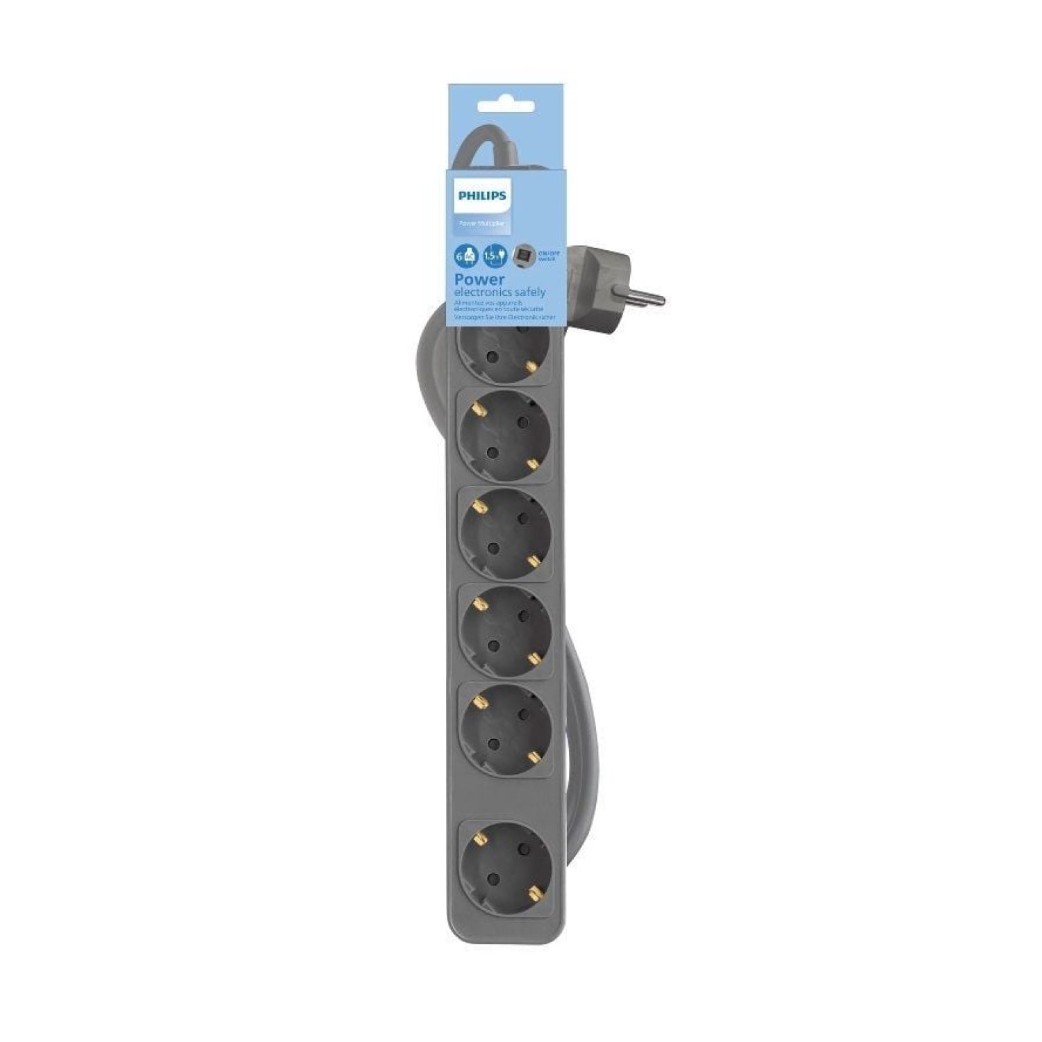 Philips CHP2164G · Regleta 6 Tomas · Cable 1,5m · Gris