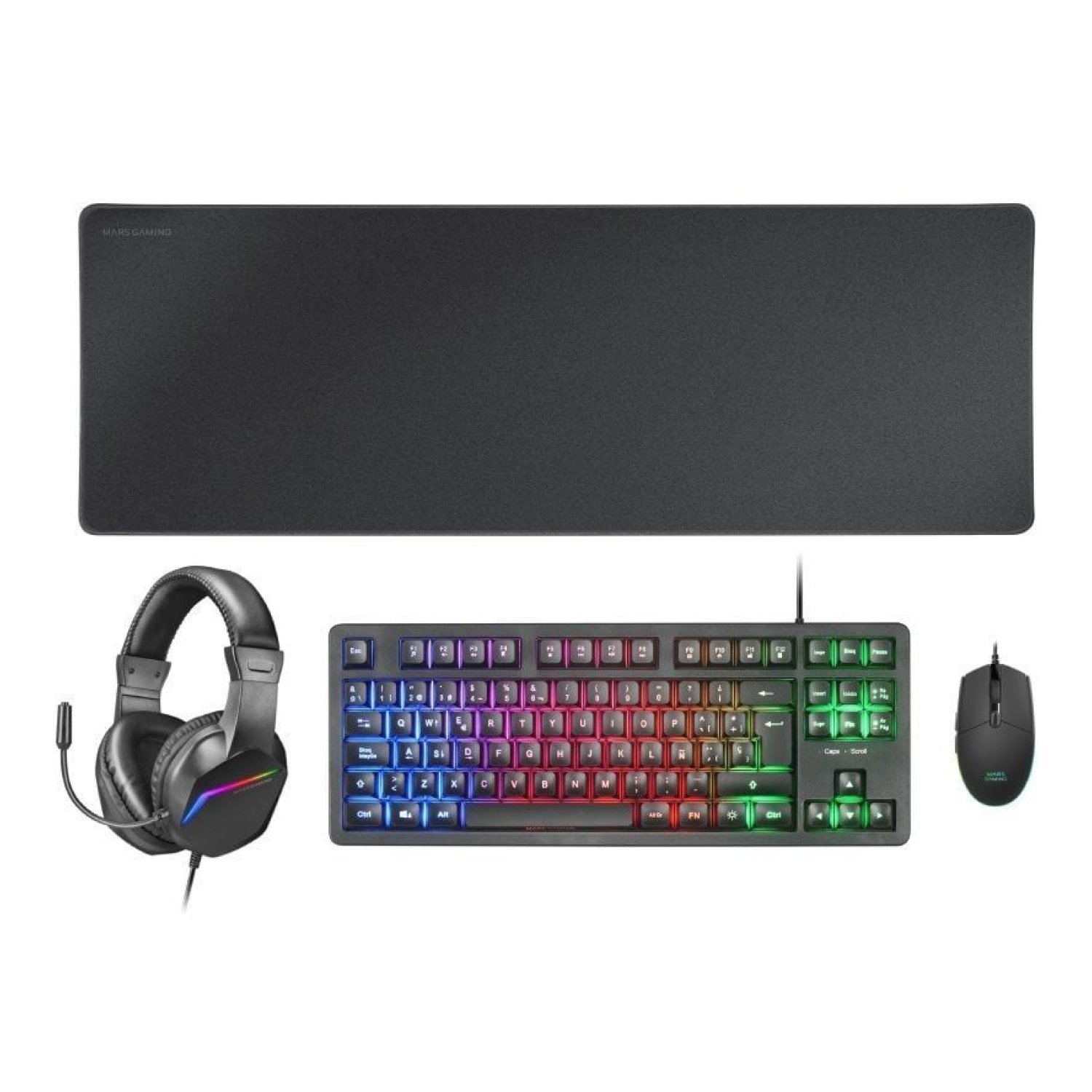 Pack Gaming Mars Gaming MCP-RGB3/ Teclado RGB + Ratón Óptico + Alfombrilla XXL + Auriculares