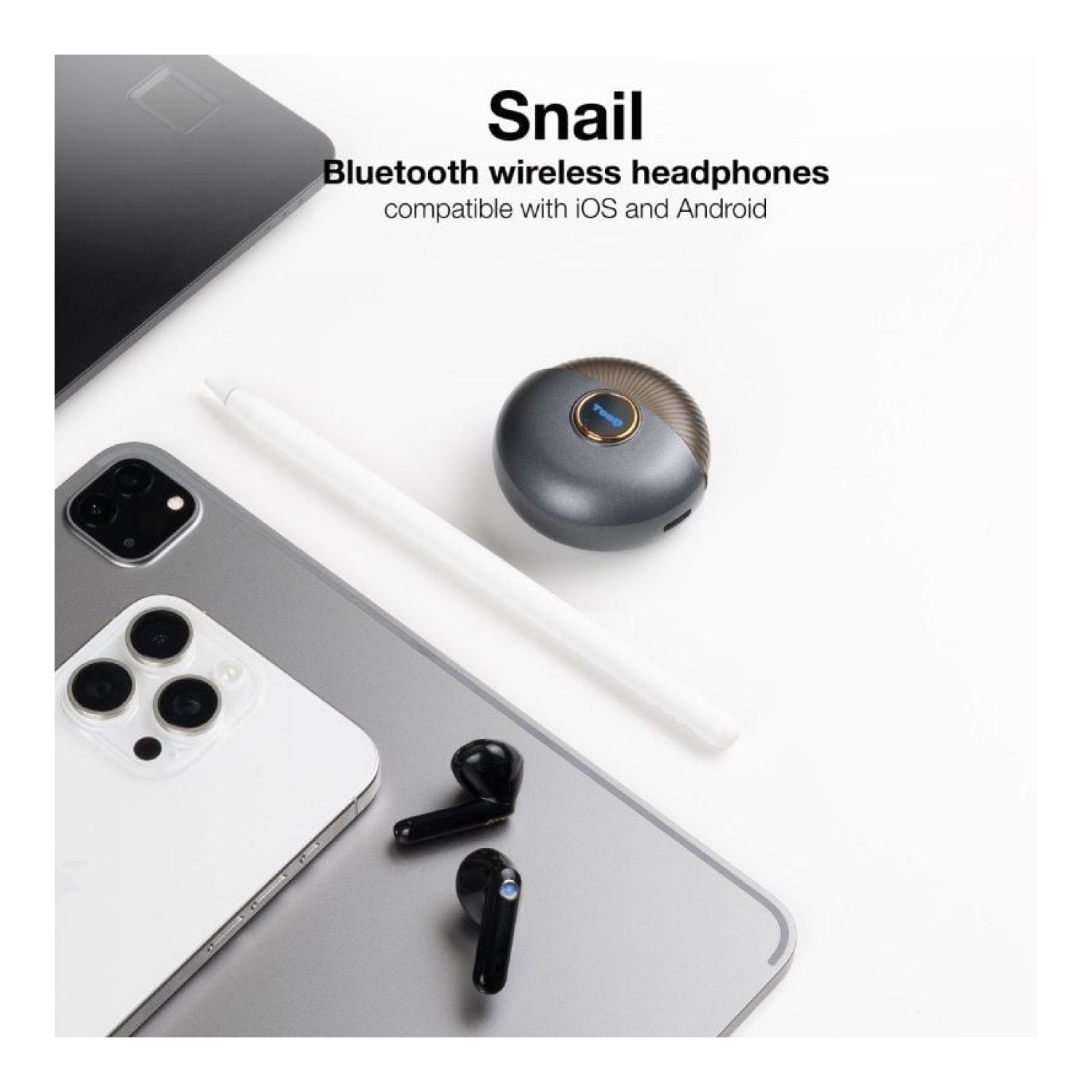 TooQ Snail · Auriculares Bluetooth · Estuche de carga · 4h autonomía · Gris y Negro