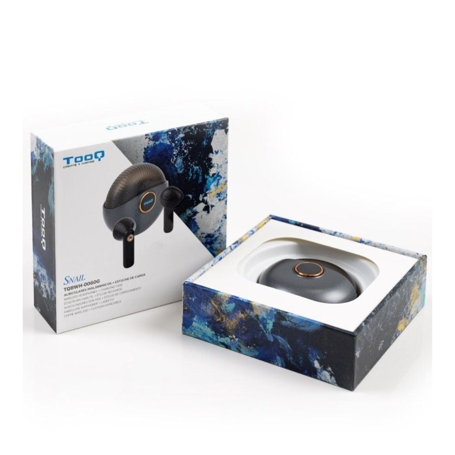TooQ Snail · Auriculares Bluetooth · Estuche de carga · 4h autonomía · Gris y Negro