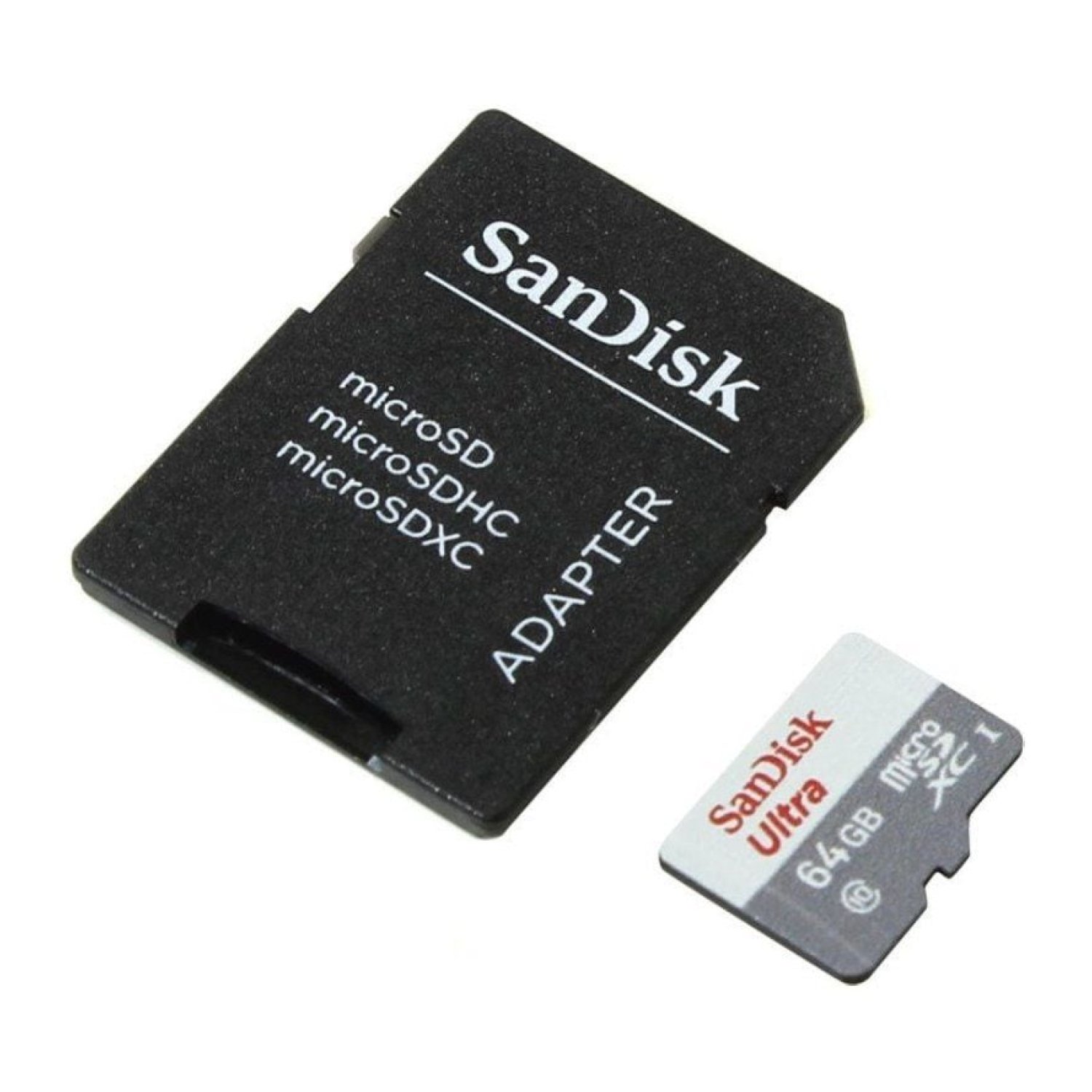 SanDisk Ultra microSD · 64GB · Clase 10 · 100MB/s · Con Adaptador