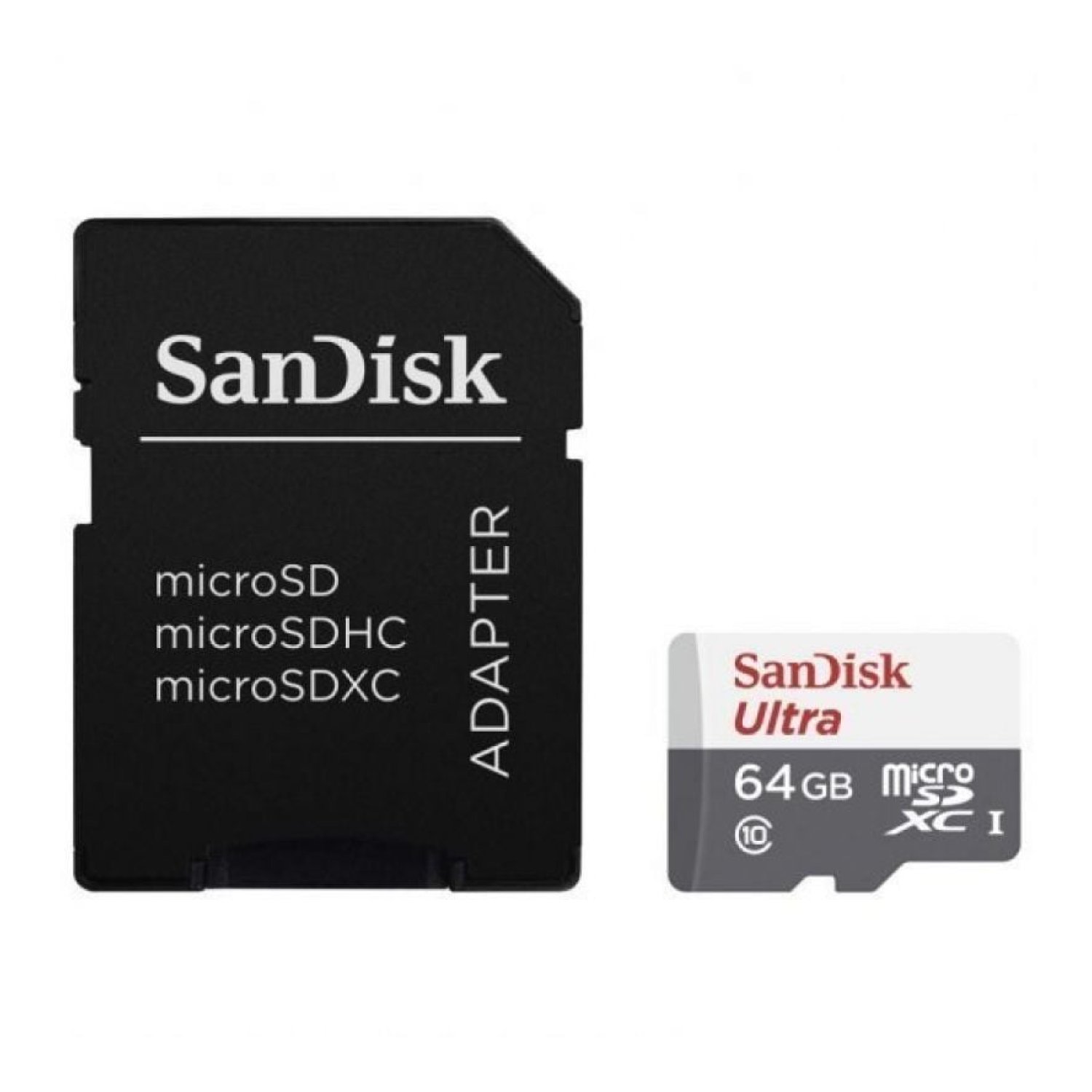 SanDisk Ultra microSD · 64GB · Clase 10 · 100MB/s · Con Adaptador