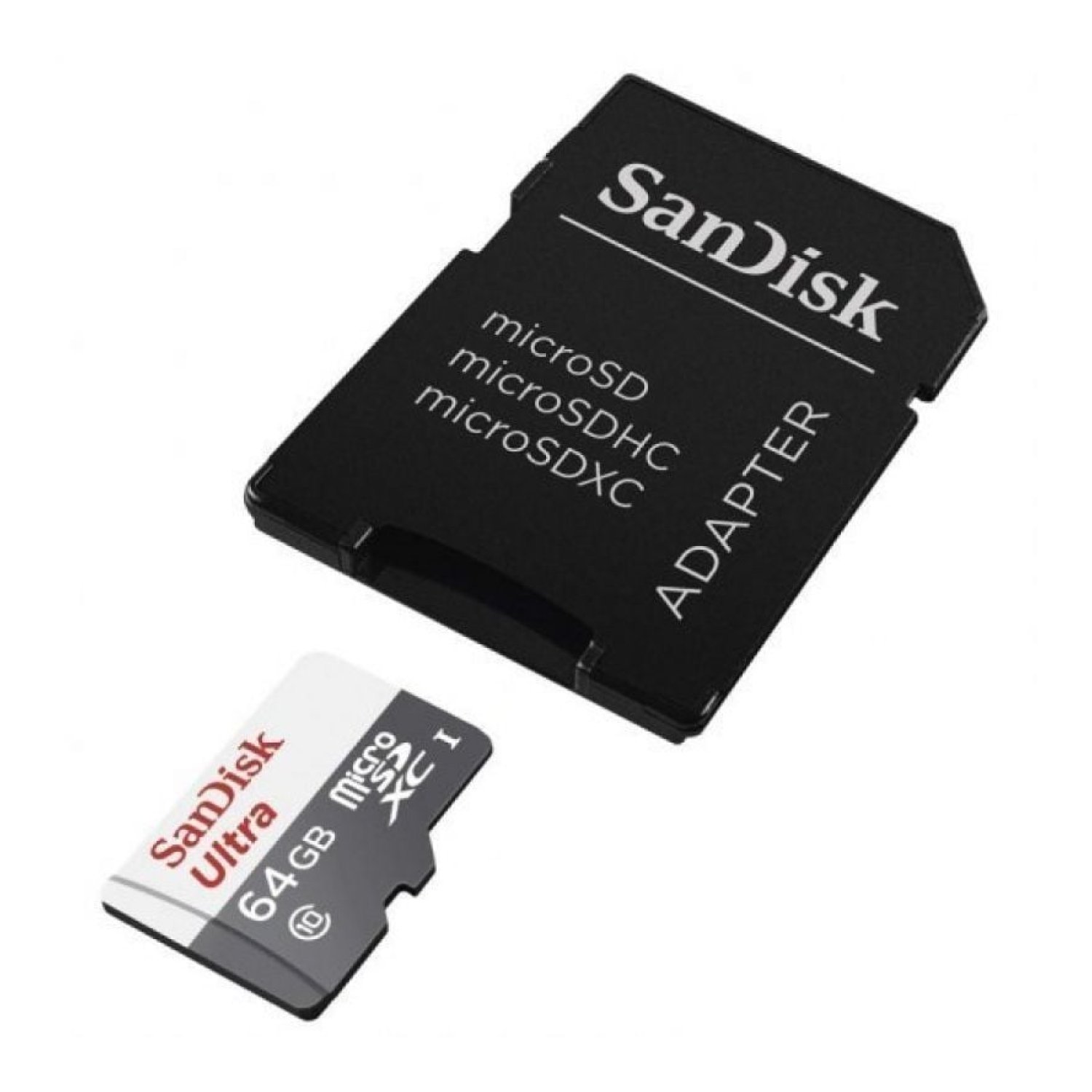SanDisk Ultra microSD · 64GB · Clase 10 · 100MB/s · Con Adaptador