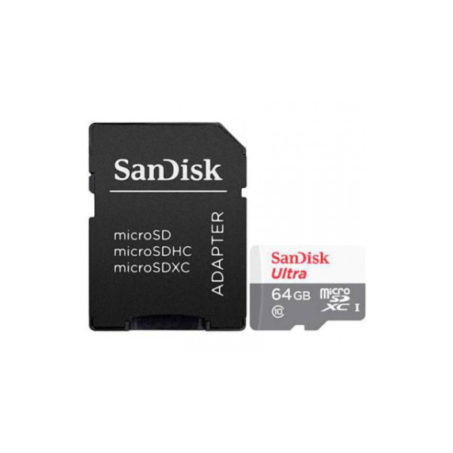 SanDisk Ultra microSD · 64GB · Clase 10 · 100MB/s · Con Adaptador