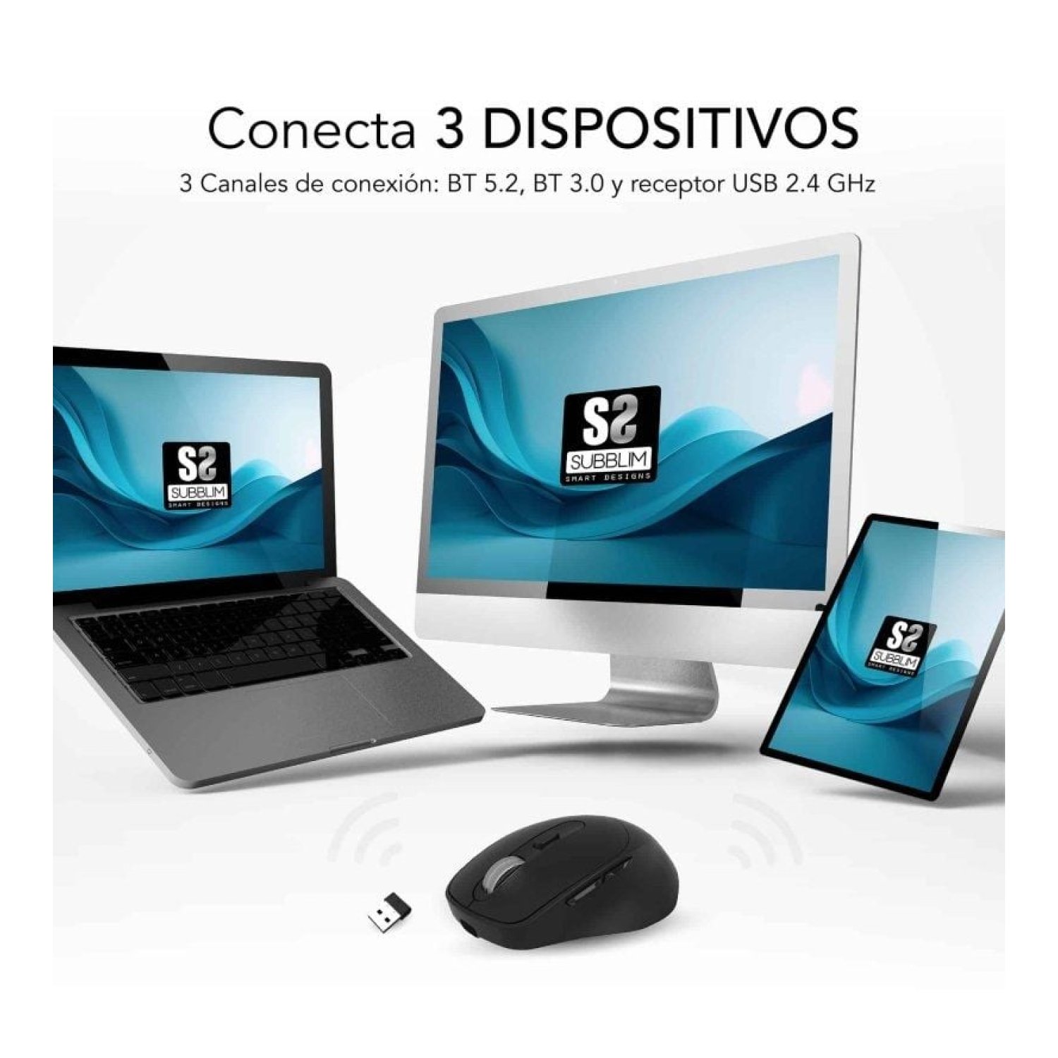 Subblim Comfort Ergo · Ratón Ergonómico Inalámbrico · 2400 DPI · Batería Recargable