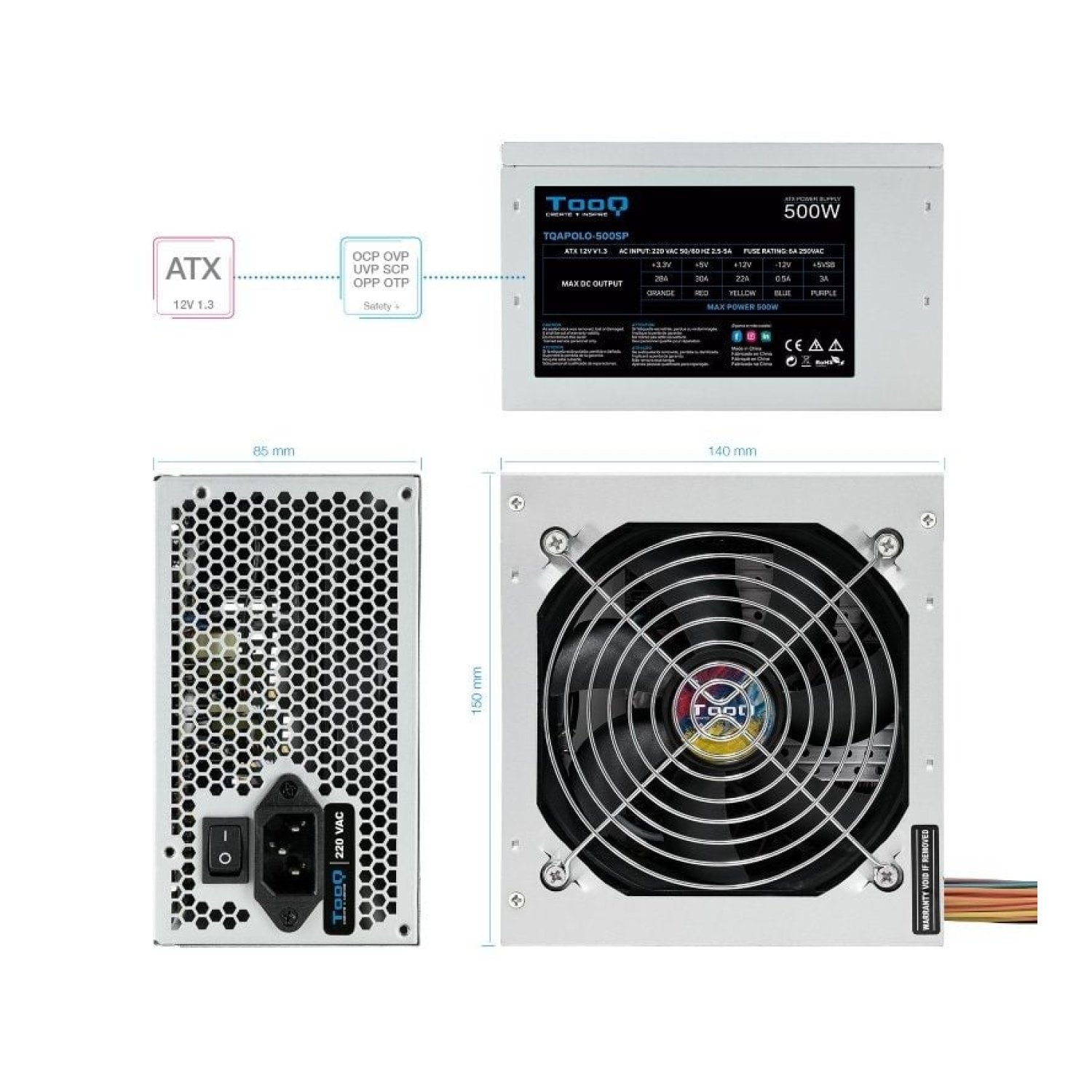 TooQ Apollo · Fuente de Alimentación · 500W · Ventilador 12cm