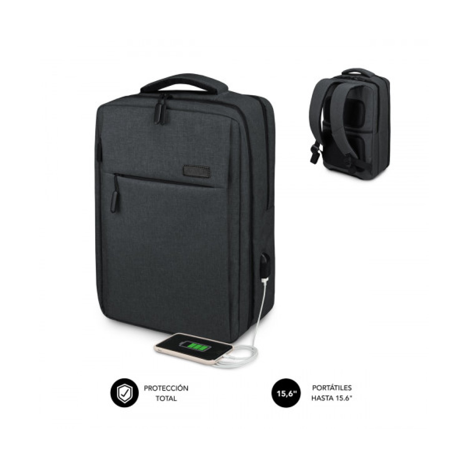 Subblim Traveller Airpadding · Mochila para Portátiles 15,6" · Puerto USB · Gris