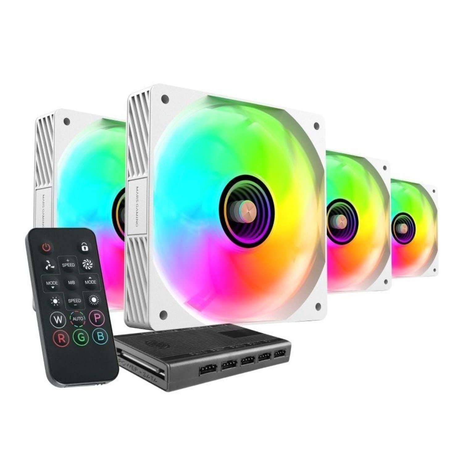 Mars Gaming MF-SI4KIT · Pack 4 Ventiladores 12cm · ARGB · Control Remoto · Blancos