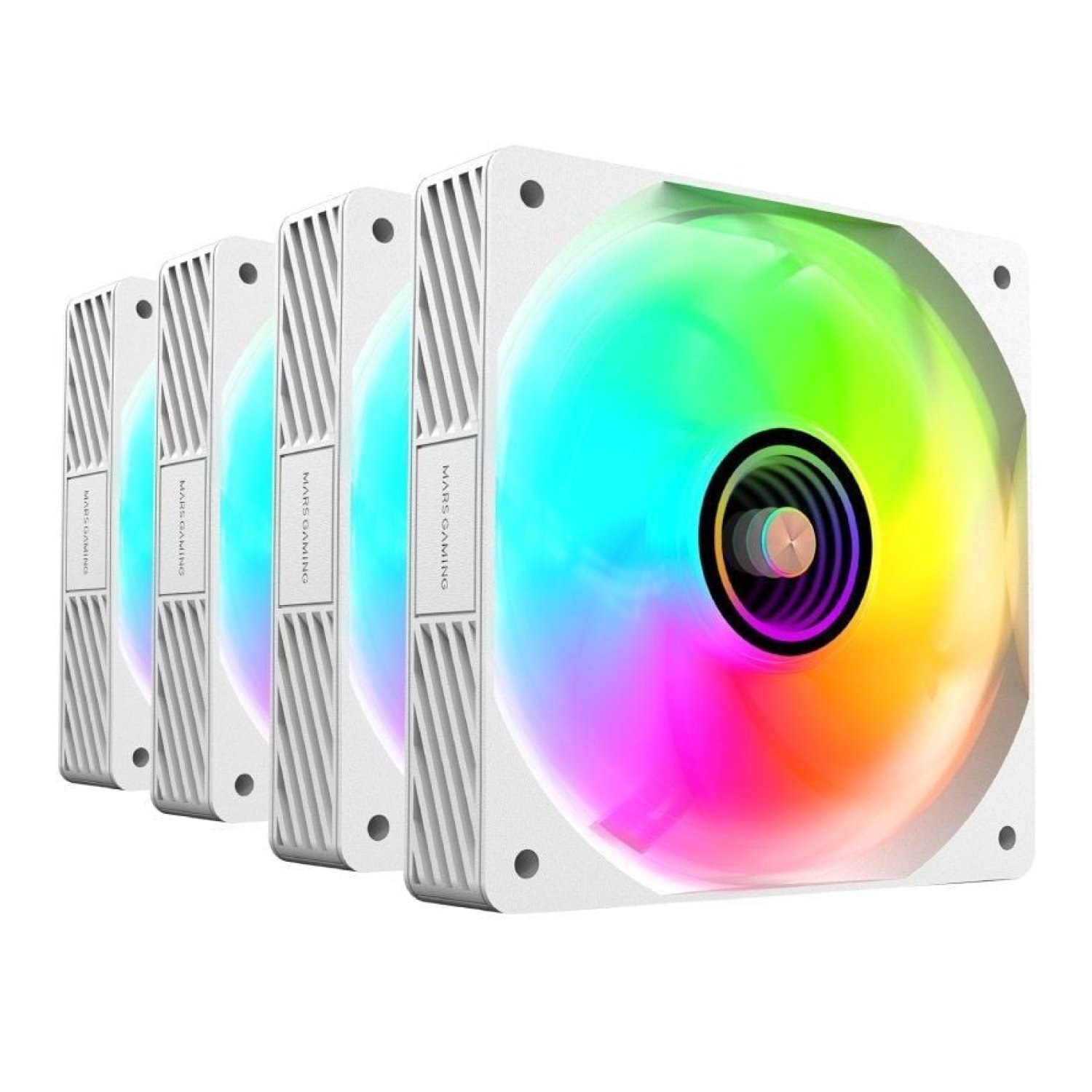 Mars Gaming MF-SI4KIT · Pack 4 Ventiladores 12cm · ARGB · Control Remoto · Blancos