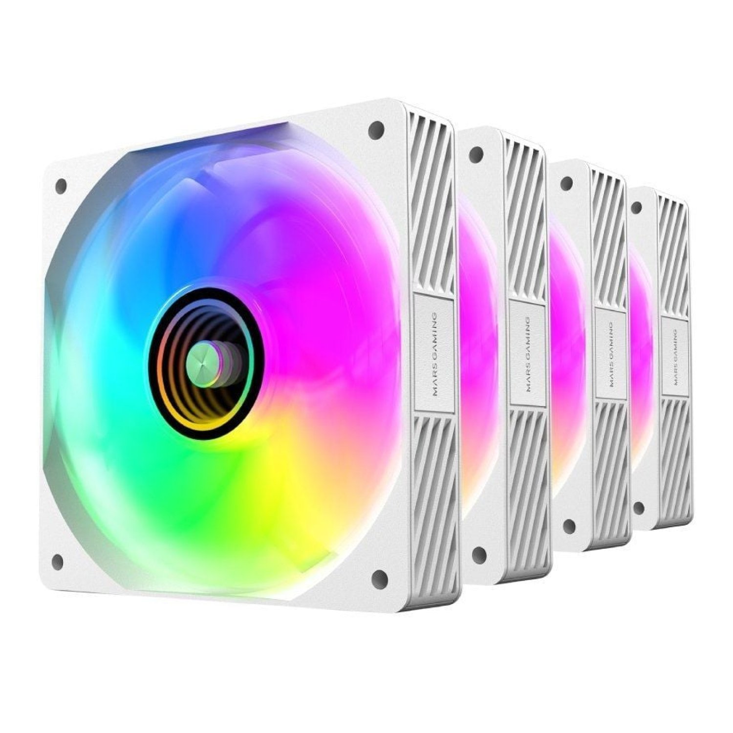 Mars Gaming MF-SI4KIT · Pack 4 Ventiladores 12cm · ARGB · Control Remoto · Blancos
